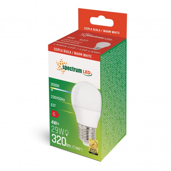 Żarówka LED kulka E27 230V 4W ciepła barwa WOJ+13032 SPECTRUM LED