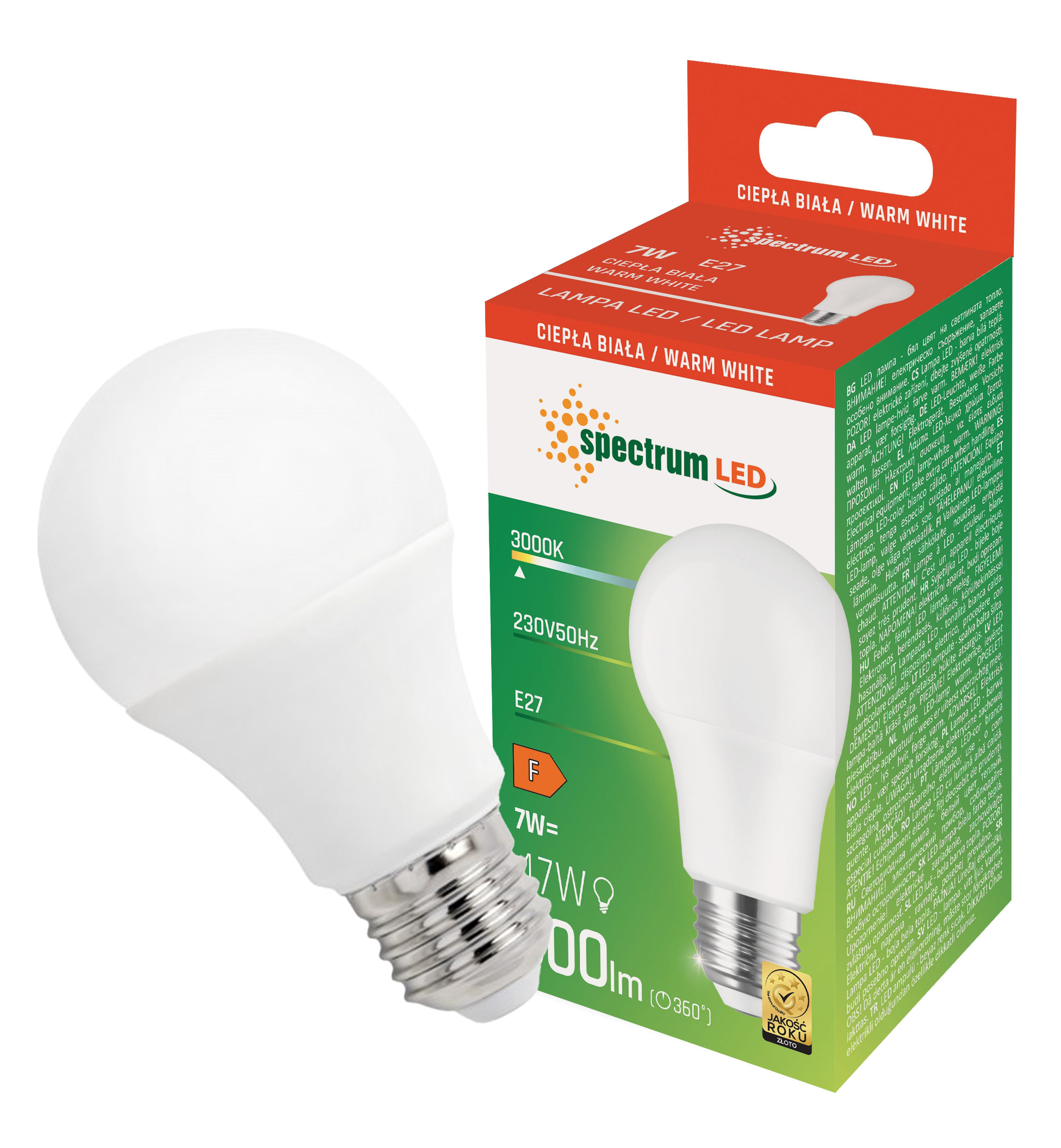 Żarówka LED GLS E27 kulka 7W barwa ciepła WW WOJ+13900 10 SZTUK SPECTRUM