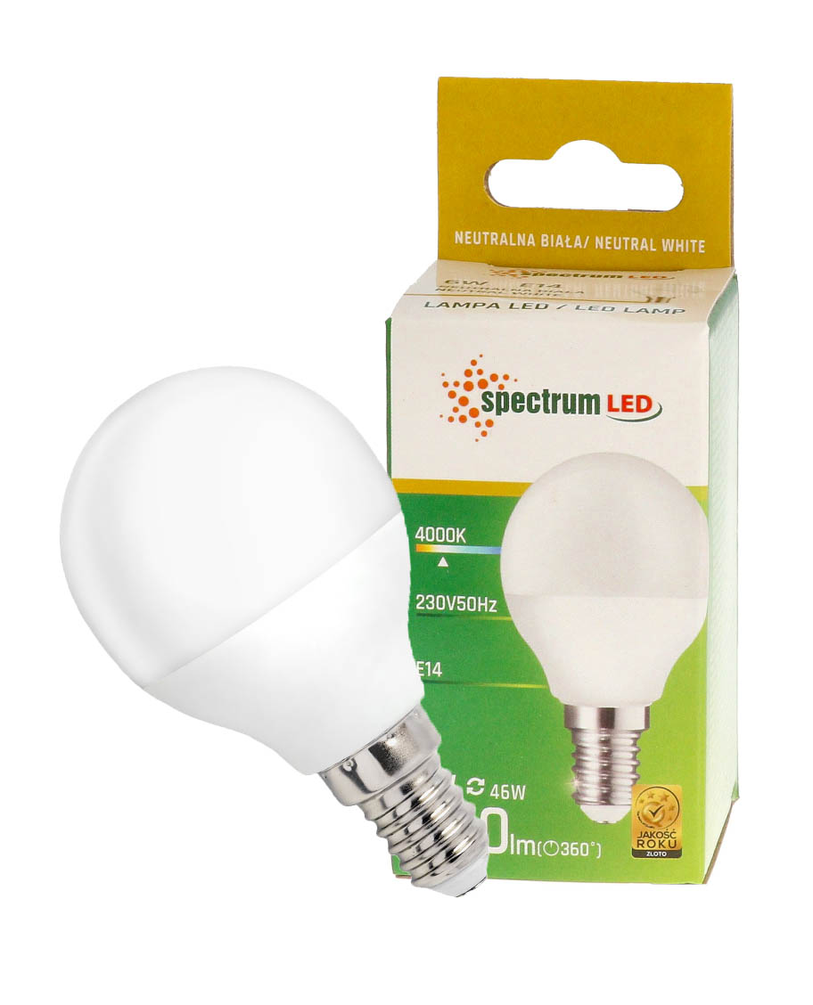 Żarówka LED kulka E14 230V 6W neutral NW WOJ13756 10 SZTUK SPECTRUM