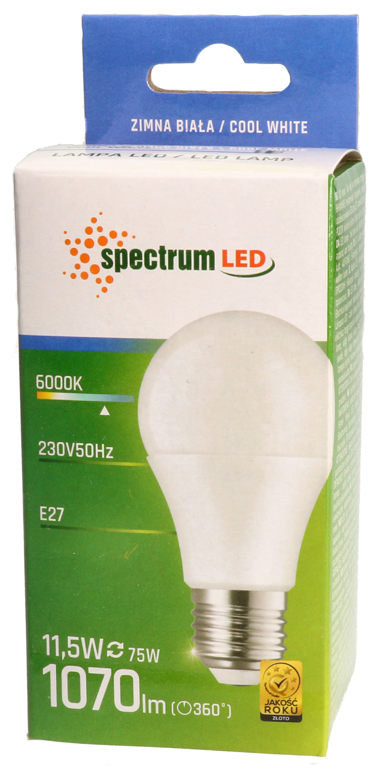 Żarówka LED GLS E27 11,5W zimna CW WOJ13909 Spectrum