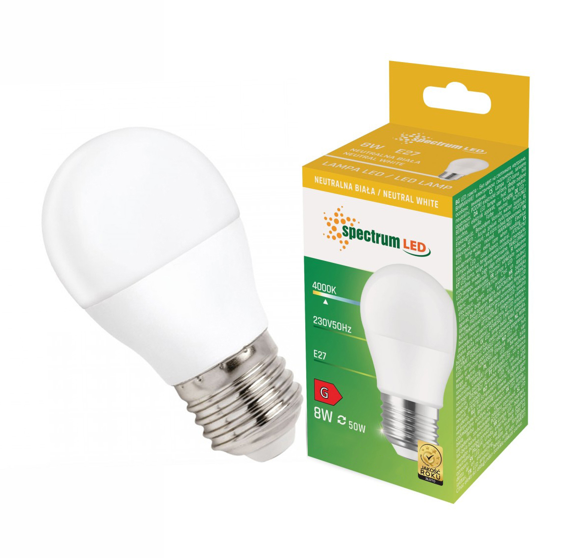 Żarówka LED kulka E27 230V 8W neutralna NW WOJ+14472_8W 10 SZTUK SPECTRUM