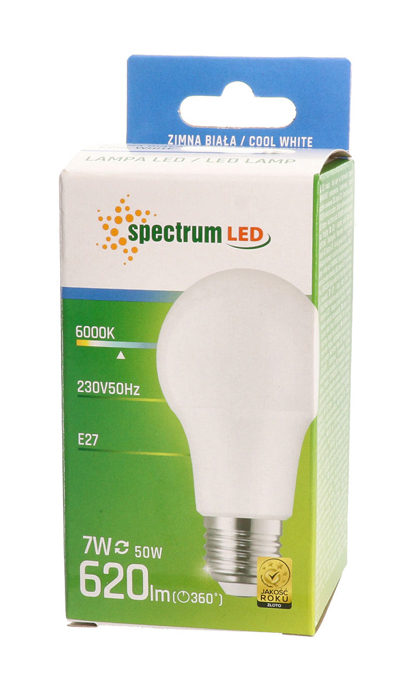 Żarówka LED GLS E27 kulka 7W zimna CW 6500K 10 SZTUK WOJ+13899 SPECTRUM LED