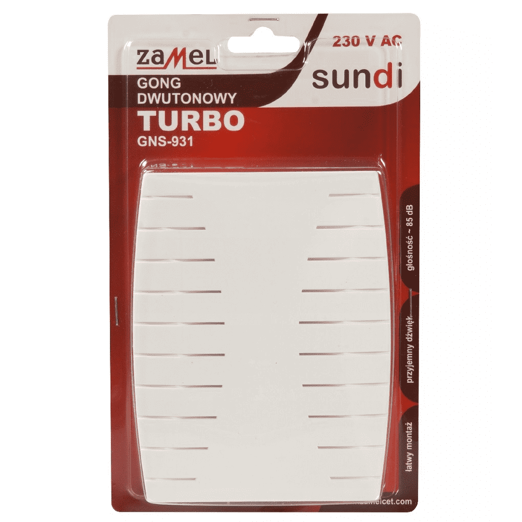 Dzwonek przewodowy gong dwutonowy TURBO 230V GNS-931 biały ZAMEL