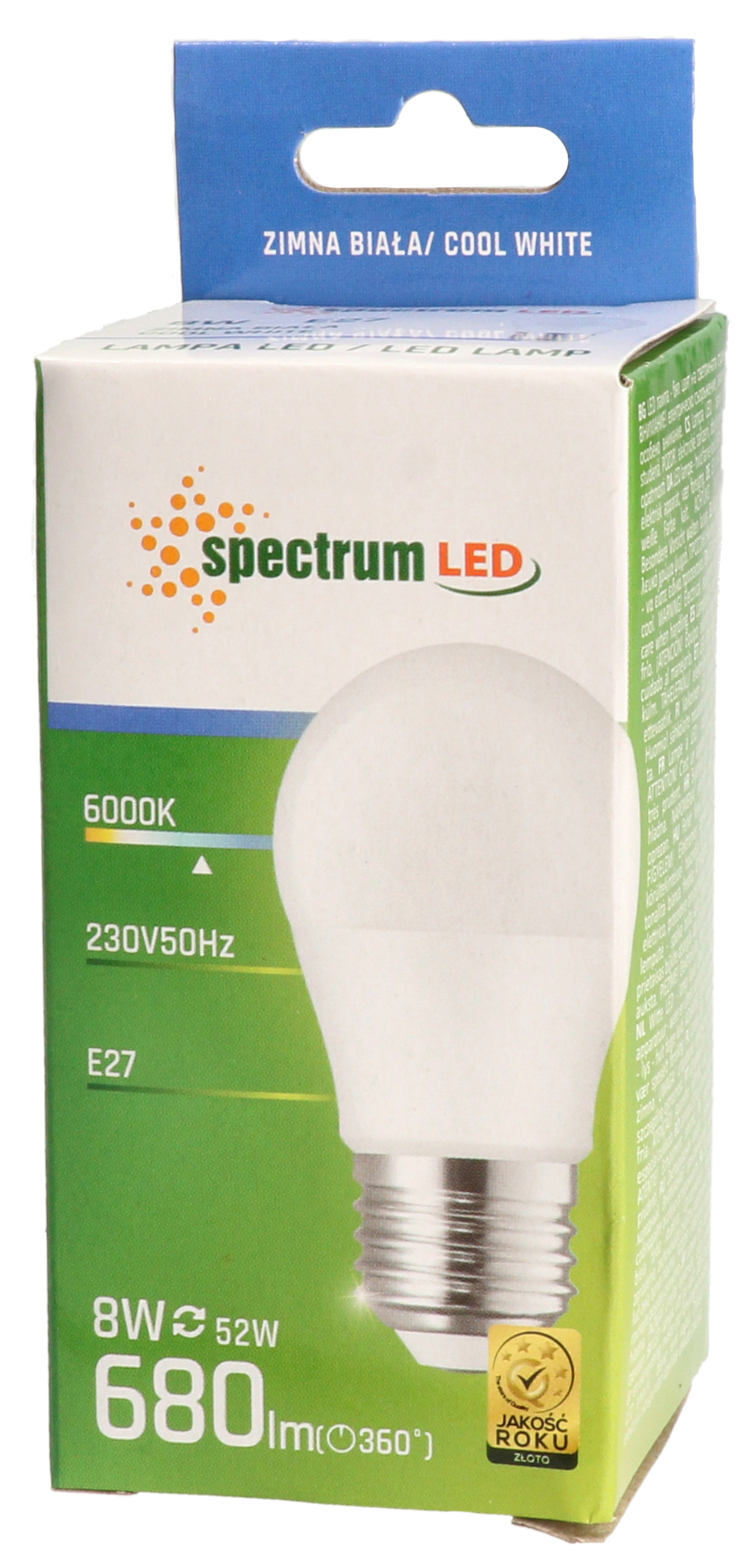Żarówka LED kulka E27 230V 8W zimna CW WOJ+14219_8W 10 SZTUK SPECTRUM LED
