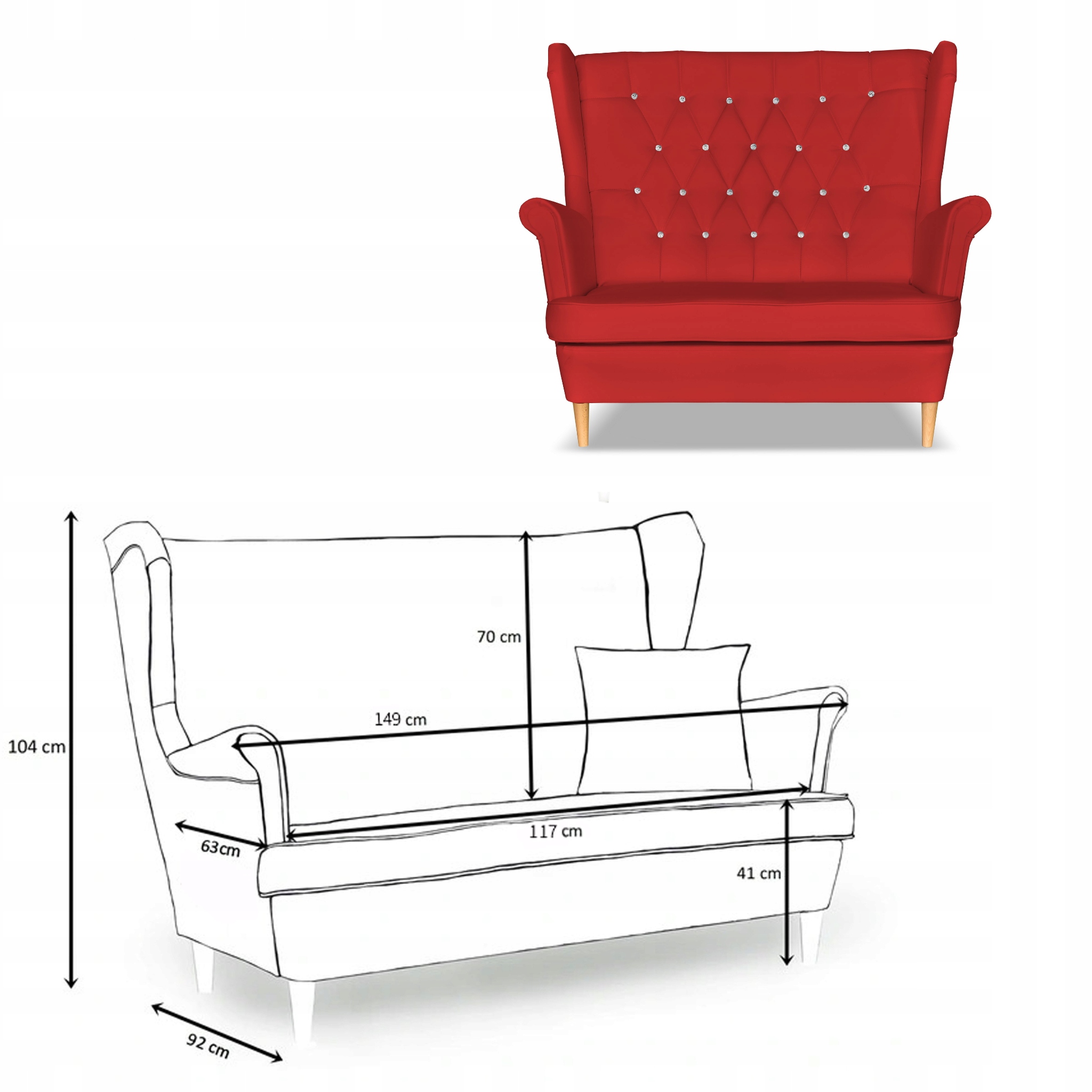 Zestaw uszak Gaja ekoskóra skaj sofa fotele pufy czerwony