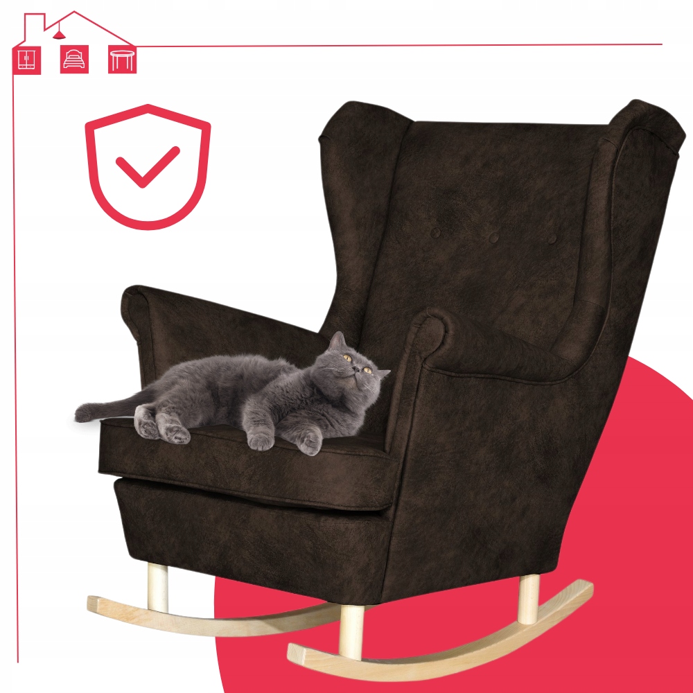 Fotel uszak eko skóra skandynawski bujany Ari CIEMNOBRĄZOWY