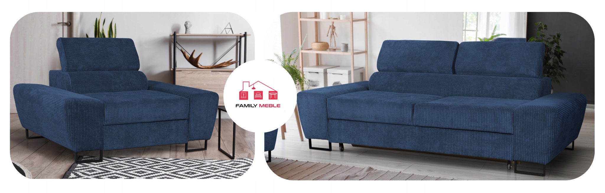 Zestaw mebli wypoczynkowych salon Savio Sofa 2os fotele granat
