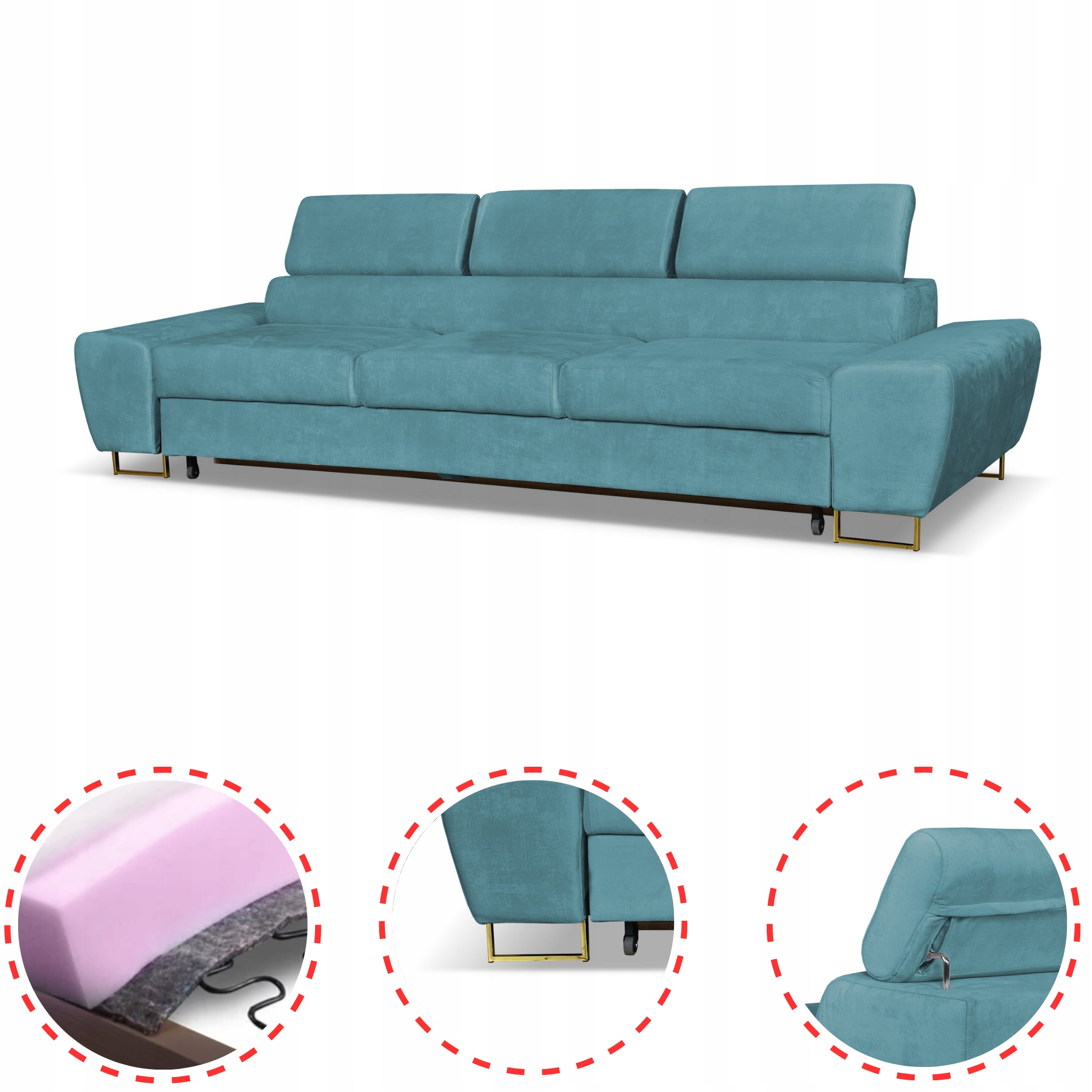 Zestaw mebli wypoczynkowych Bosso Sofa 3os fotele niebieskie