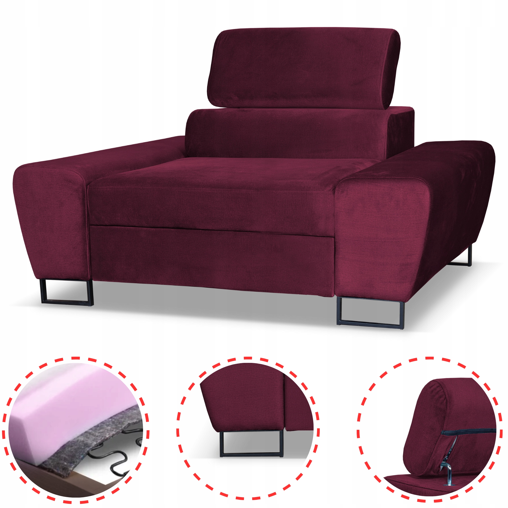 Zestaw mebli wypoczynkowych Bosso Sofa 3os fotele bordowe