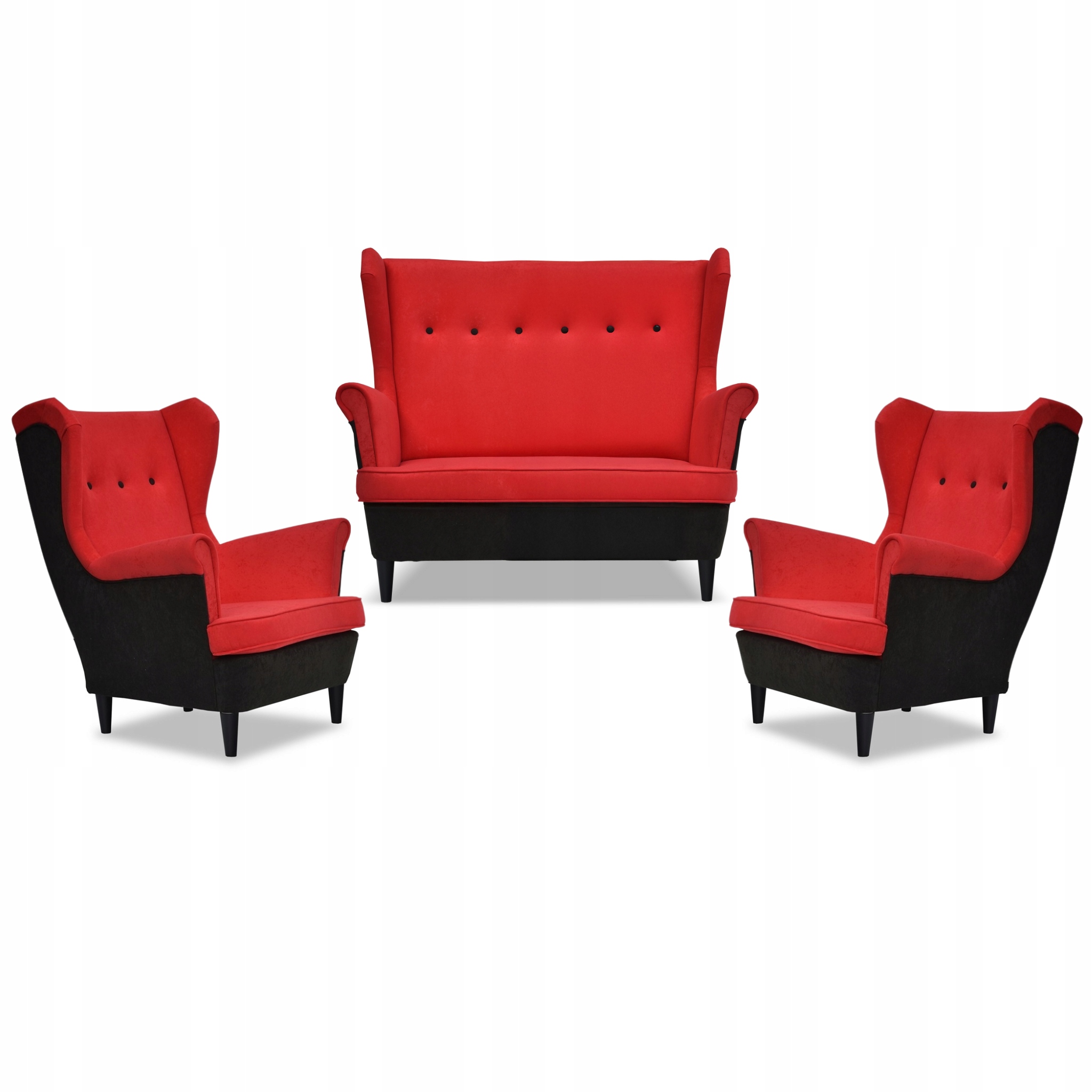 Zestaw wypoczynkowy ARI DUO sofa fotele  czarno - czerwony