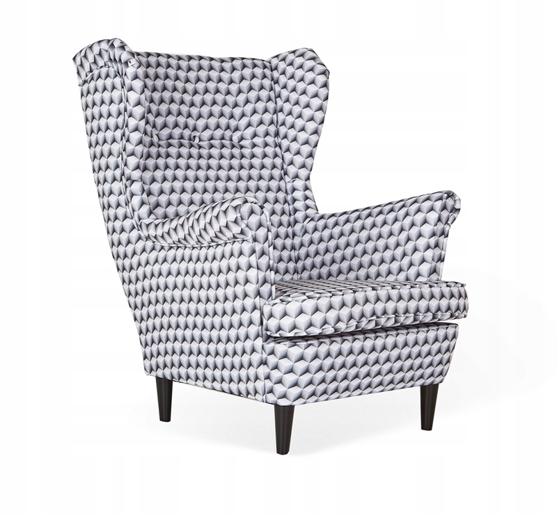 Fotel uszak ARI PRINT skandynawski  patchwork czarno biały