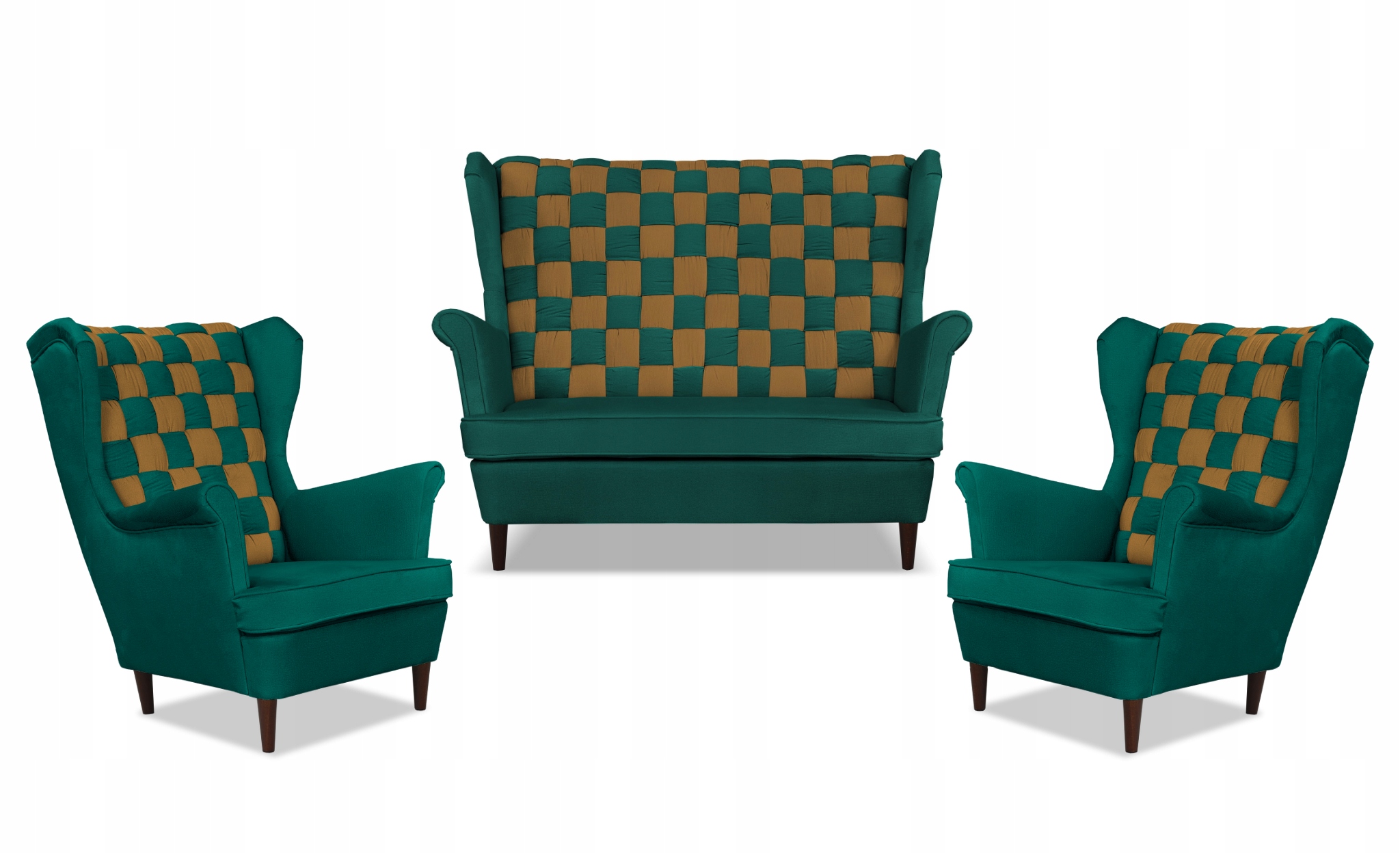 Zestaw uszak CAROL DUO sofa fotele zielono - brązowy