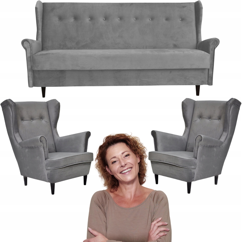 Komplet wypoczynkowy do pokoju funkcja spania jasnoszary ARI