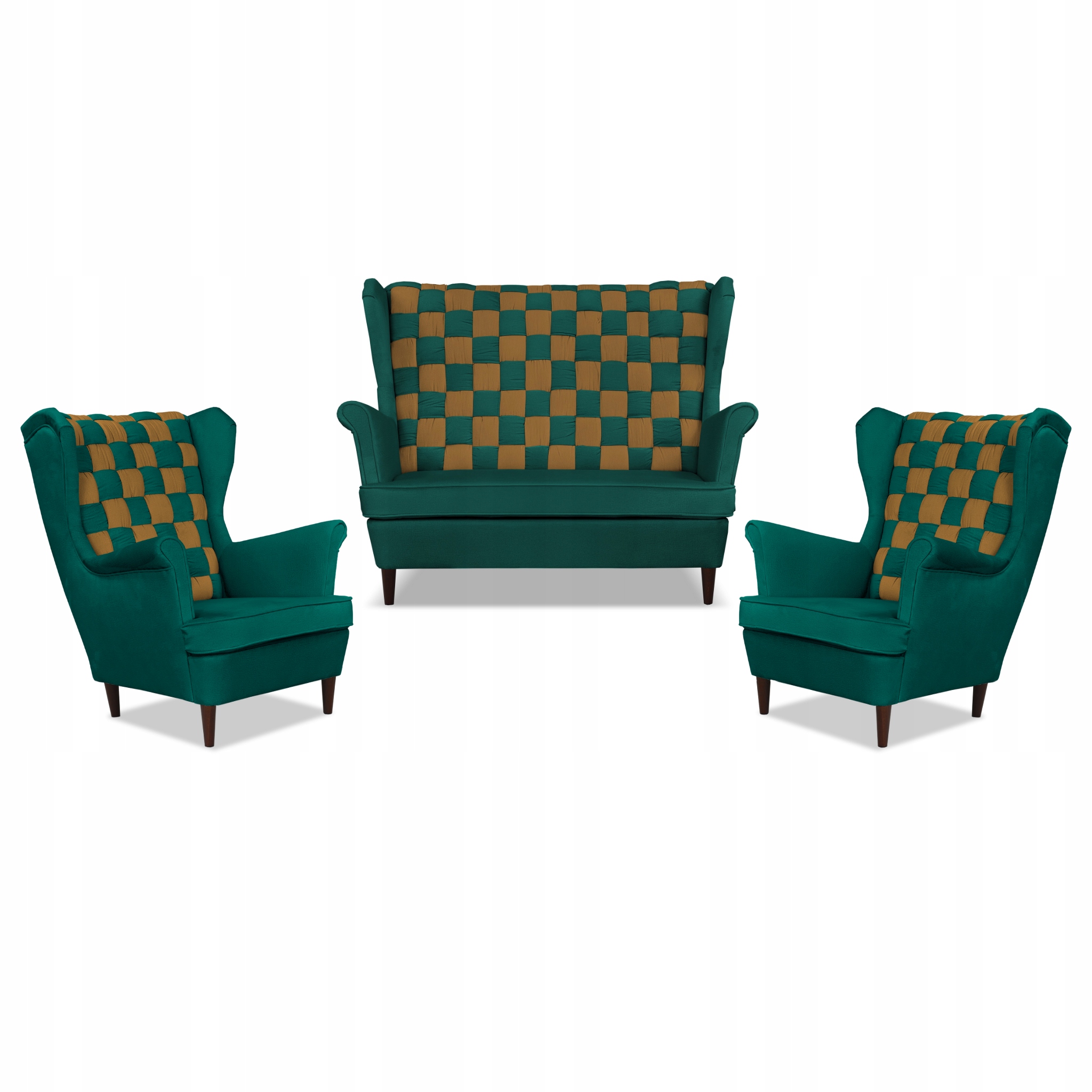 Zestaw uszak CAROL DUO sofa fotele zielono - brązowy