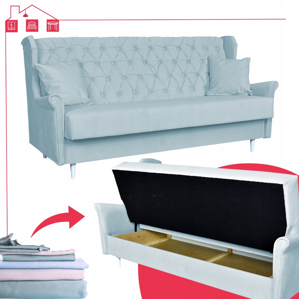 Sofa niebieska błękitna 3 osobowa WERSALKA welurowa uszak GAJA