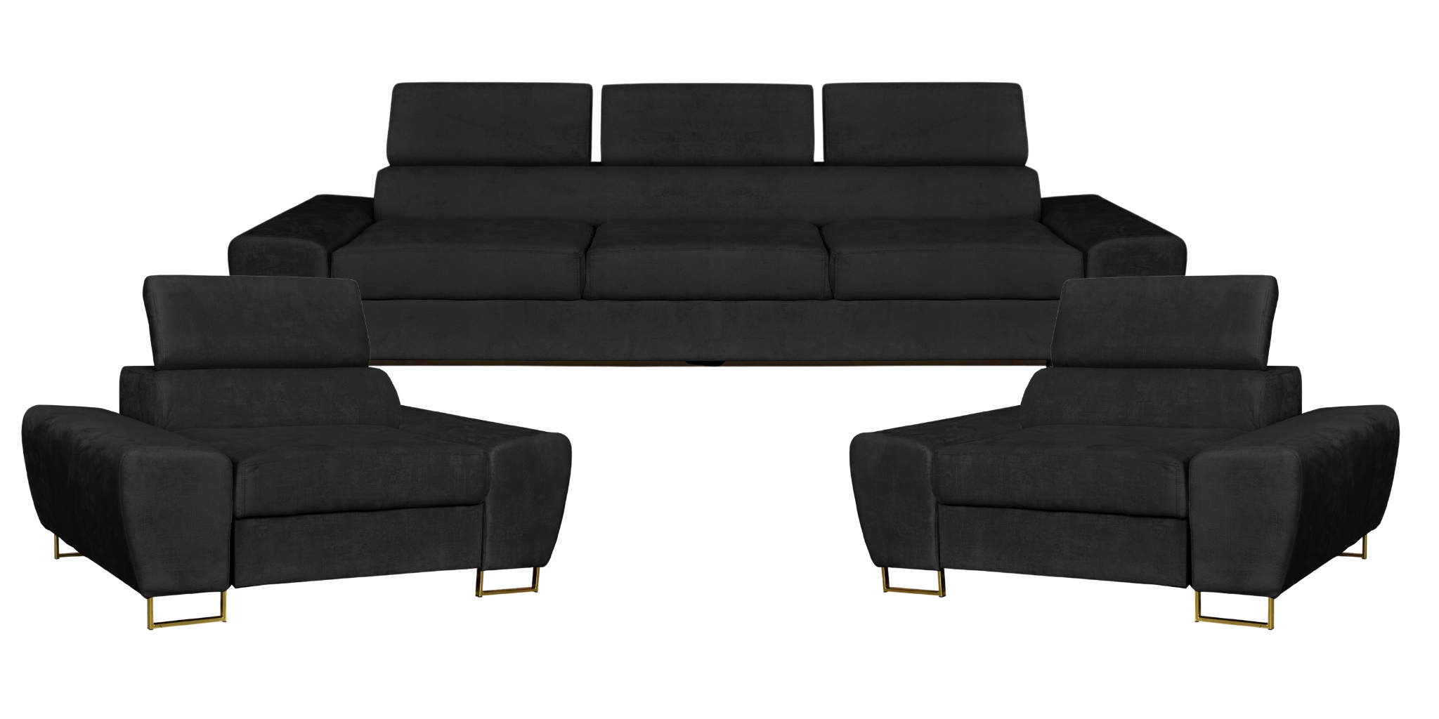 Zestaw mebli wypoczynkowych salon Bosso Sofa 3os fotele czarne