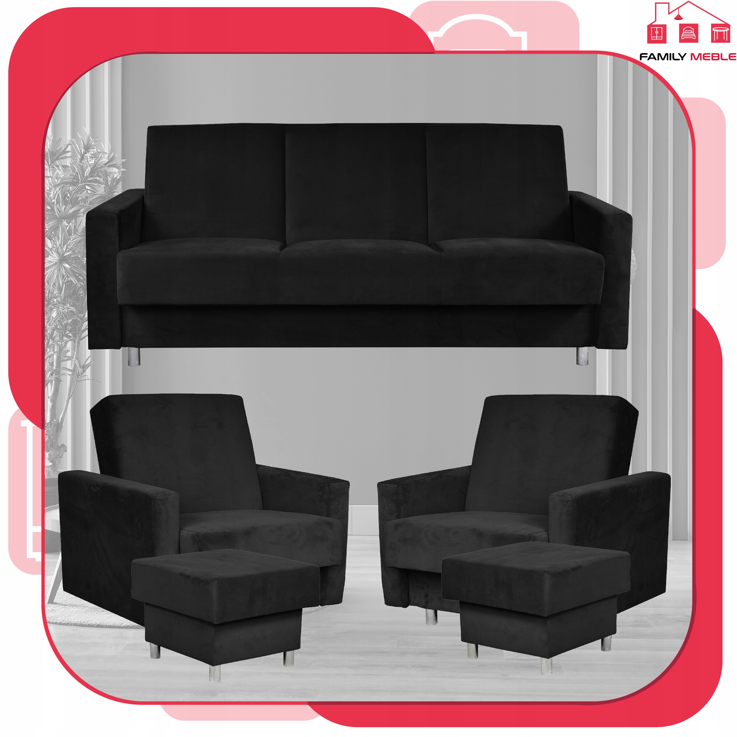 Zestaw mebli wypoczynkowy Alicja wersalka kanapa fotele pufy