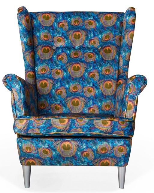 Fotel uszak ARI PRINT z podnóżkiem skandynawski  pawie oko