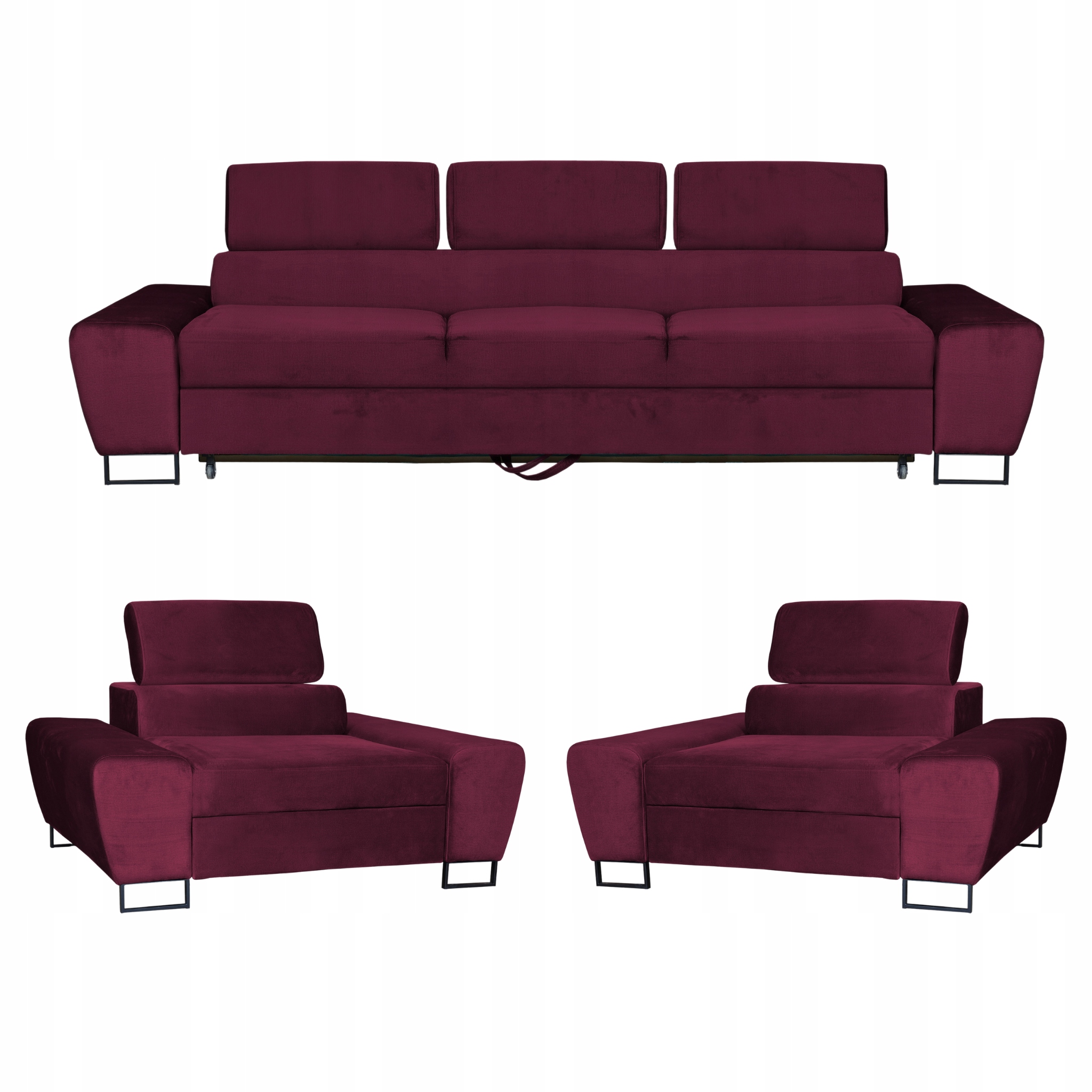 Zestaw mebli wypoczynkowych Bosso Sofa 3os fotele bordowe
