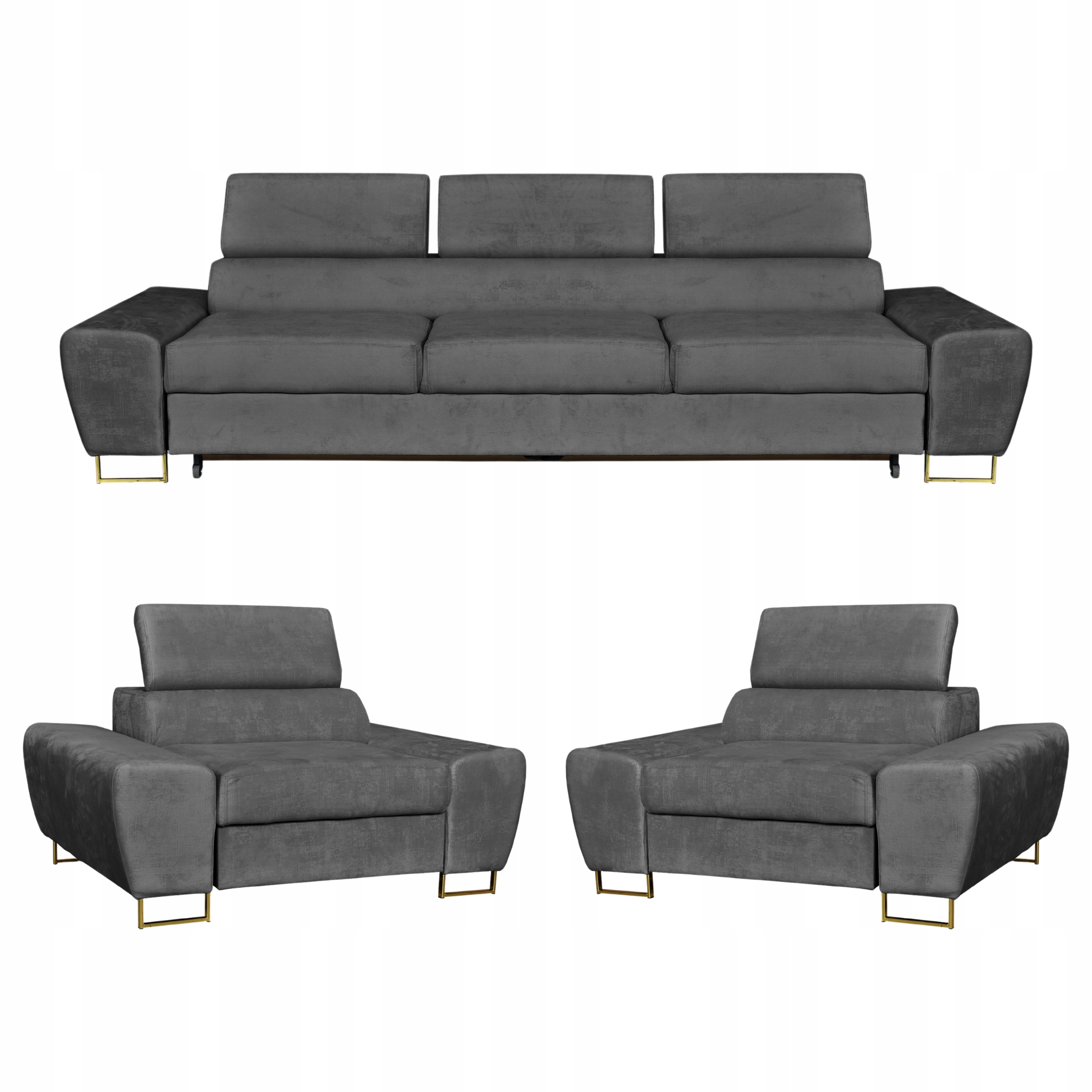 Zestaw mebli wypoczynkowych salonu Bosso Sofa 3os fotele szare