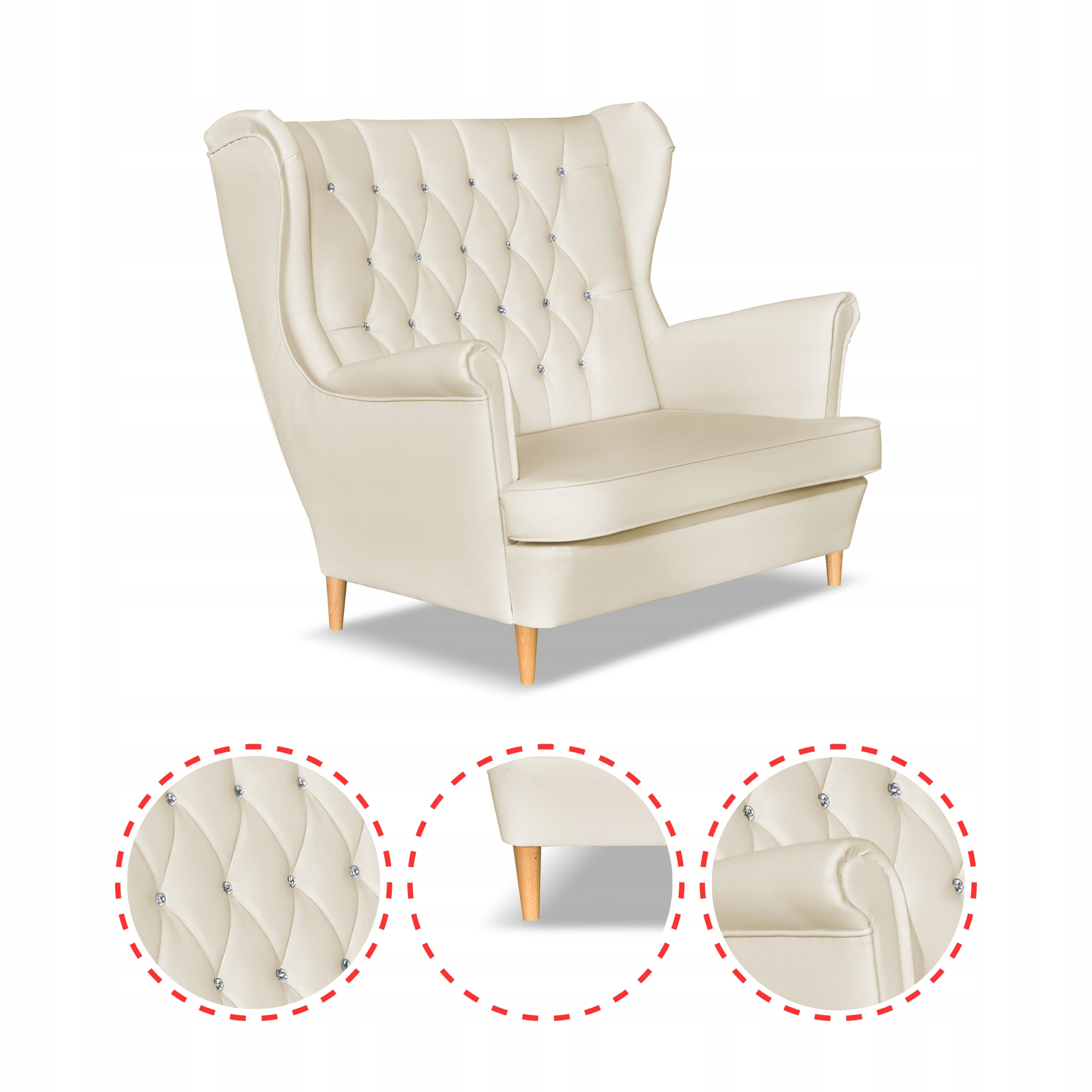 Sofa kanapa uszak Gaja ekoskóra skandynawska beżowa