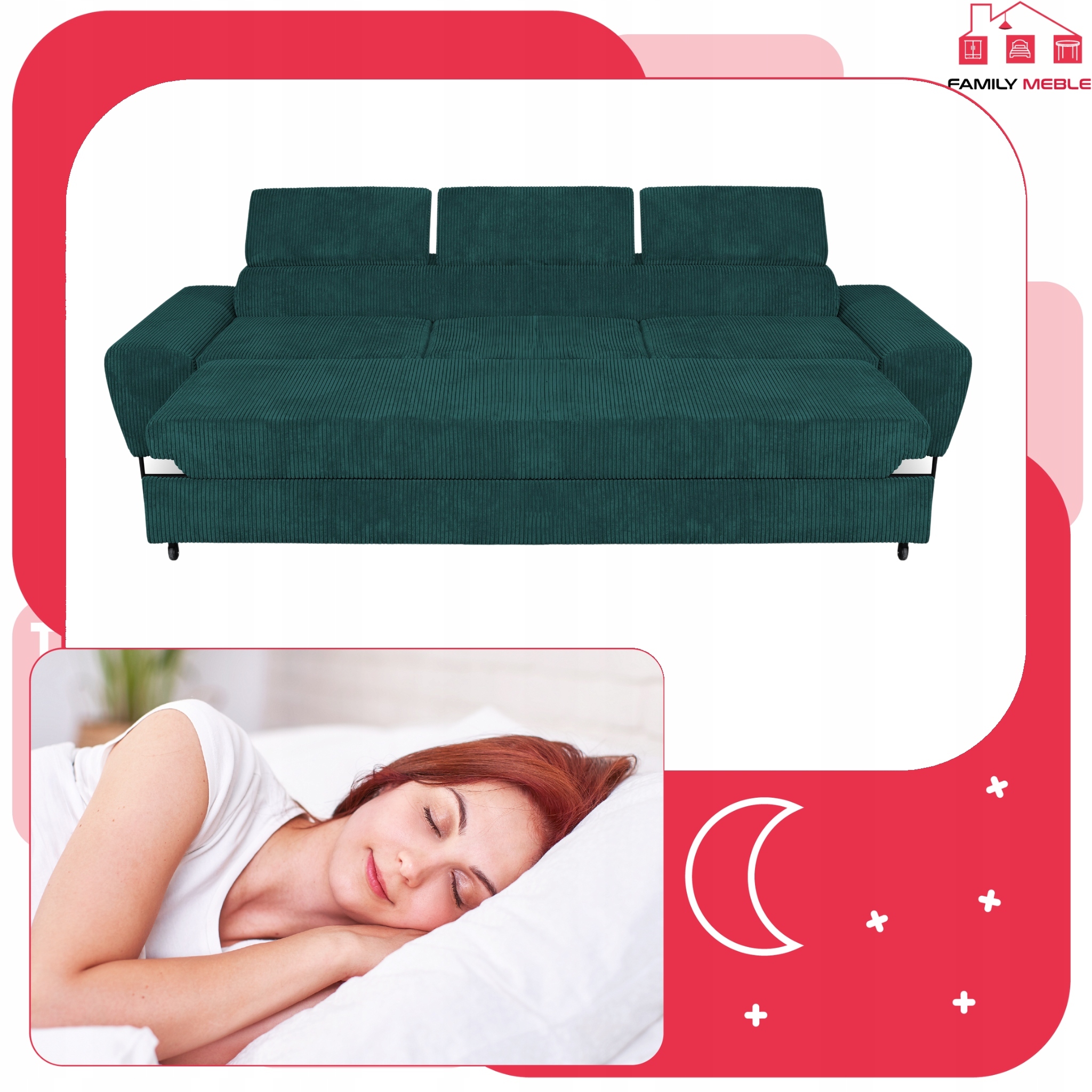 Zestaw mebli wypoczynkowych Savio Sofa 3os fotele zielone