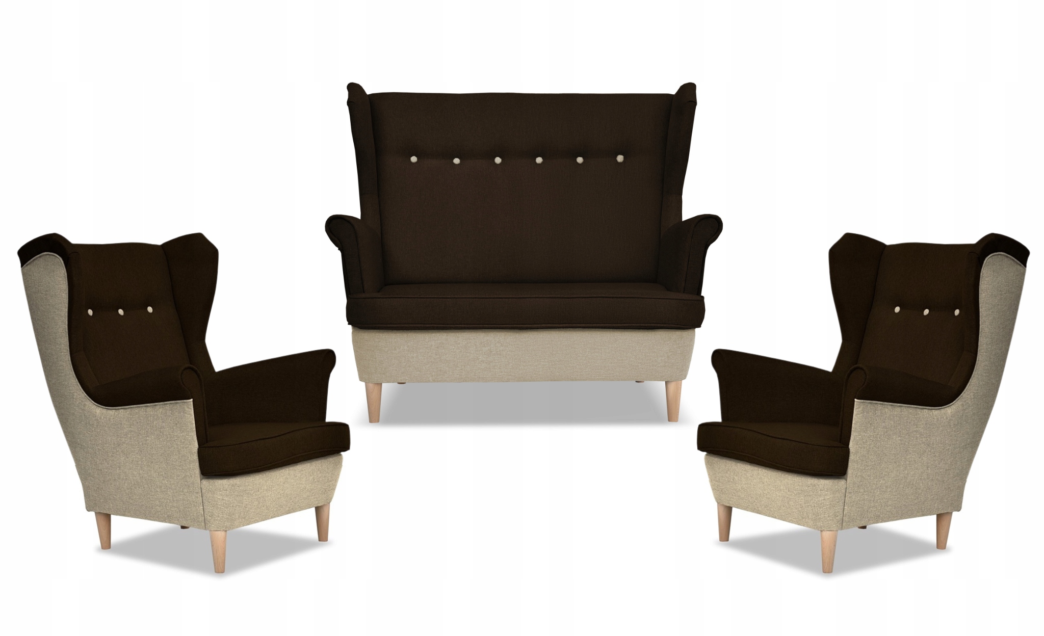 Zestaw wypoczynkowy ARI DUO sofa fotele beżowo - brązowy