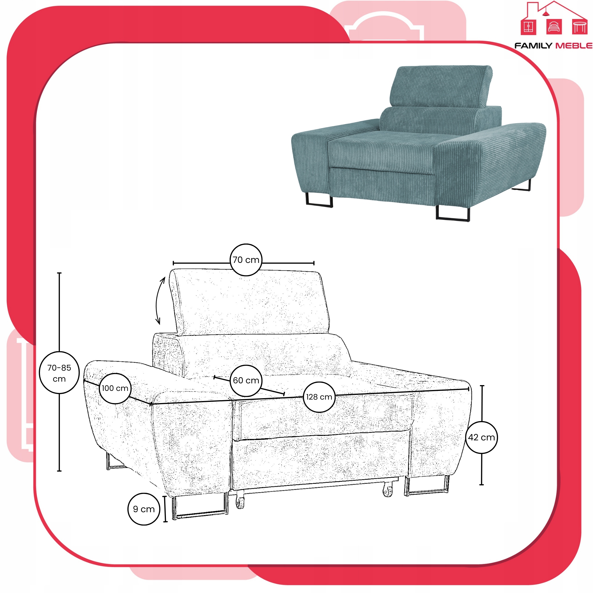 Zestaw mebli wypoczynkowych Savio Sofa 3os fotele j. zieleń