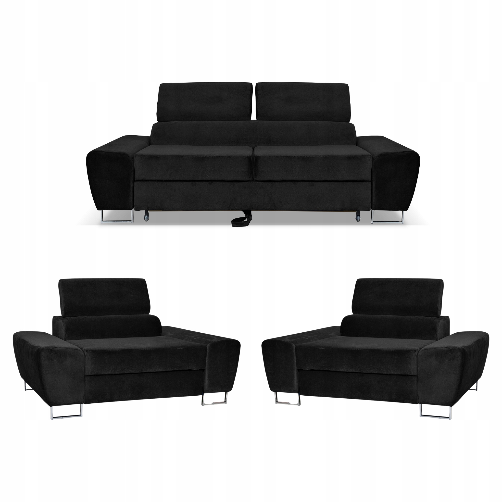 Zestaw mebli wypoczynkowych salon Bosso Sofa 2os fotele czarne