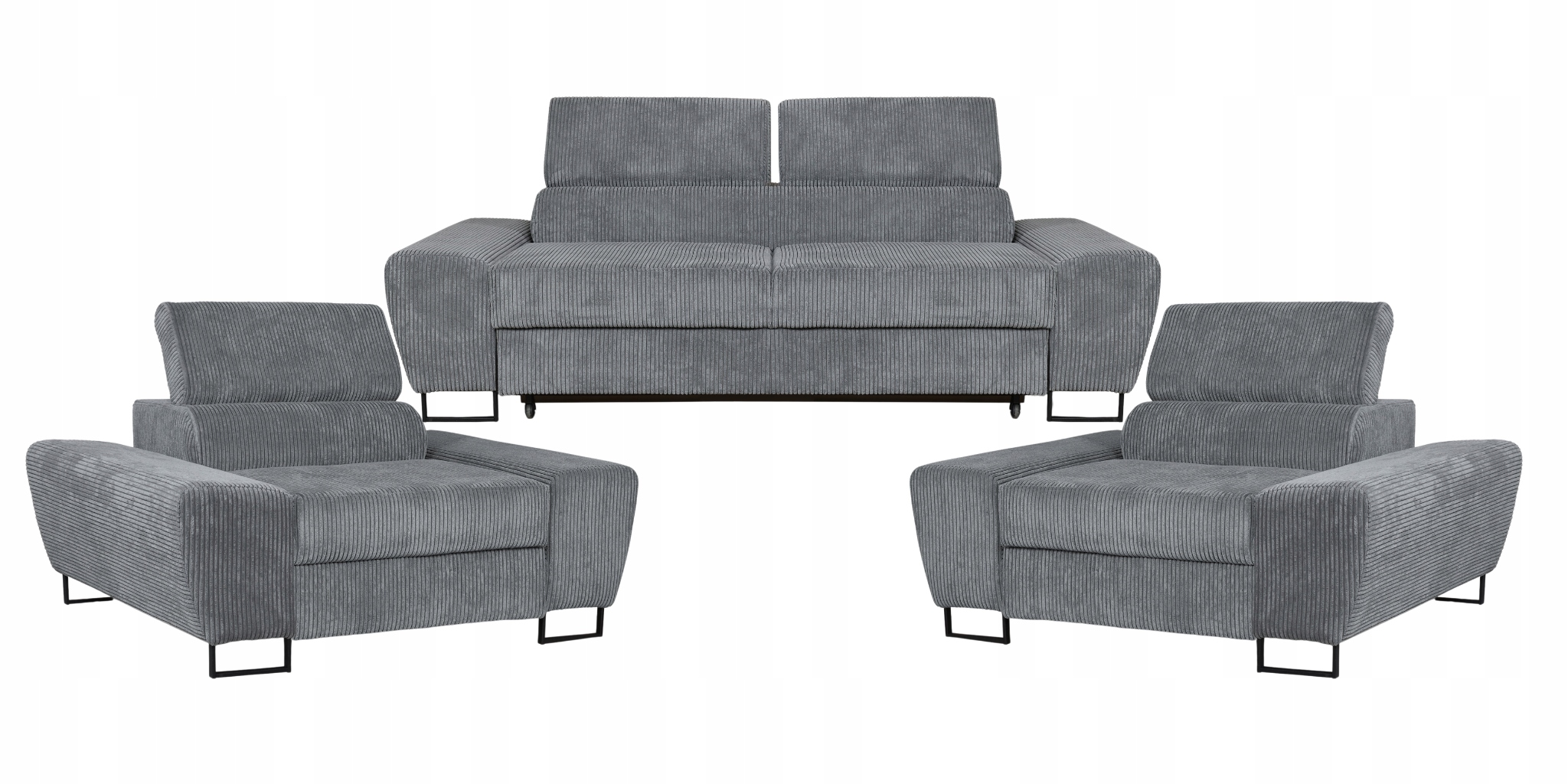 Zestaw mebli wypoczynkowych salonu Savio Sofa 2os fotele szare