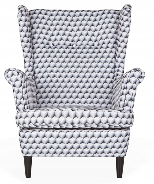 Fotel uszak ARI PRINT skandynawski  patchwork czarno biały