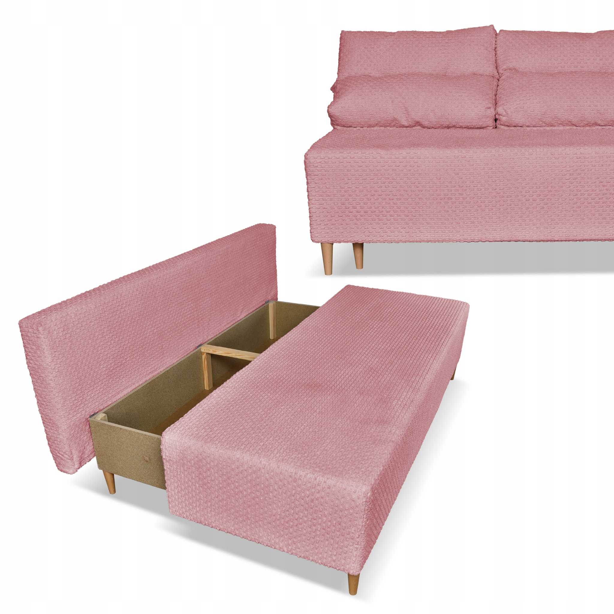 Kanapa sofa KIMO f. spania pojemnik Twisster c. róż sztruks