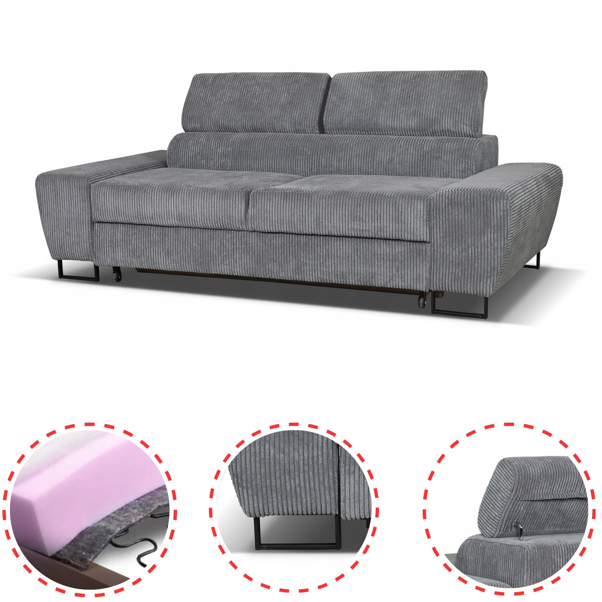 Zestaw mebli wypoczynkowych salonu Savio Sofa 2os fotele szare