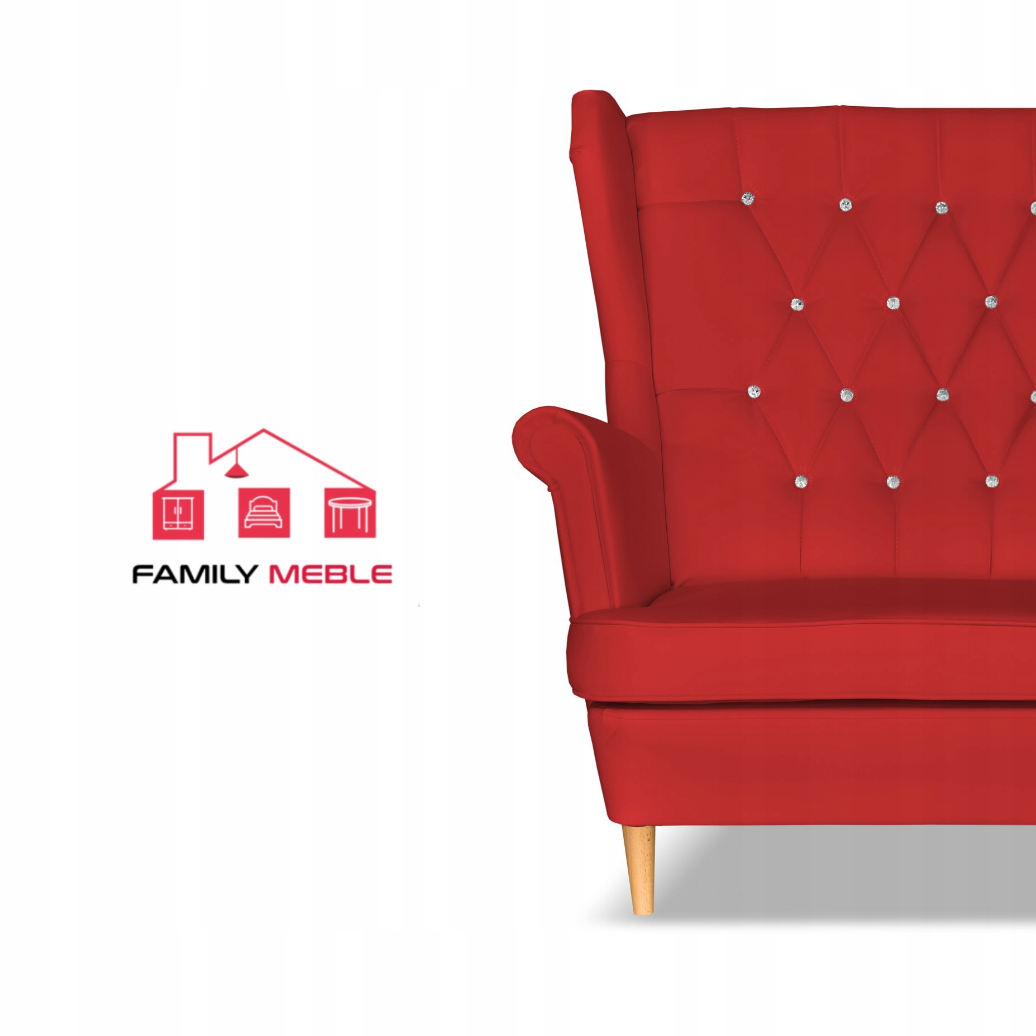 Zestaw uszak Gaja ekoskóra skaj sofa fotele pufy czerwony