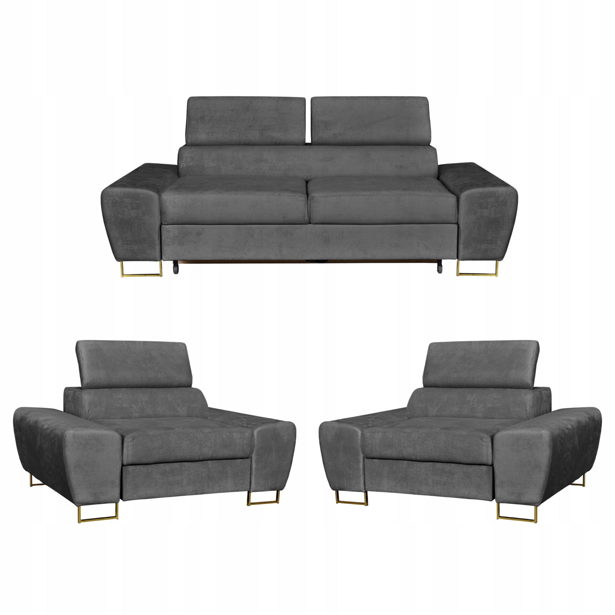 Zestaw mebli wypoczynkowych salonu Bosso Sofa 2os fotele szare