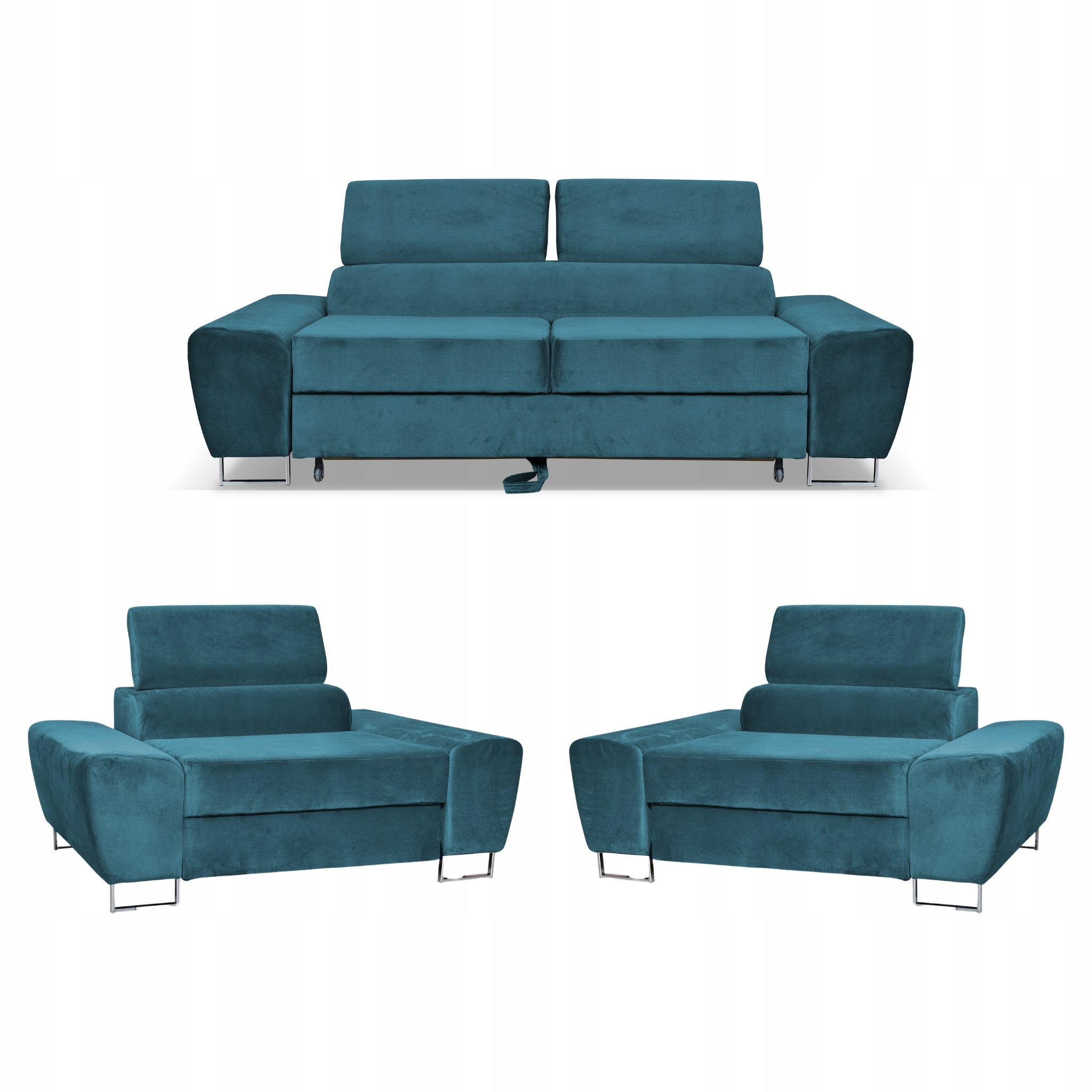 Zestaw mebli wypoczynkowych Bosso Sofa 2os fotele niebieskie