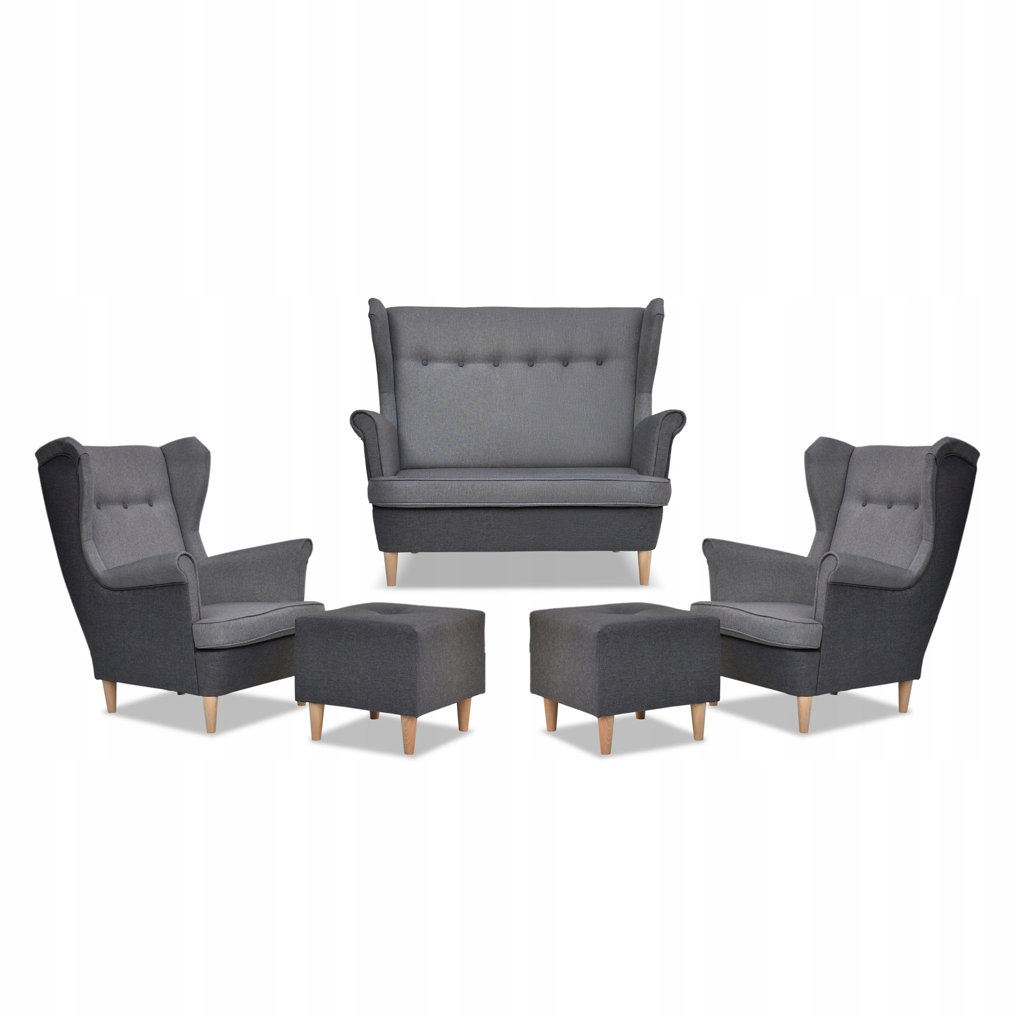 Zestaw wypoczynkowy ARI DUO sofa fotele pufy  szaro - szary