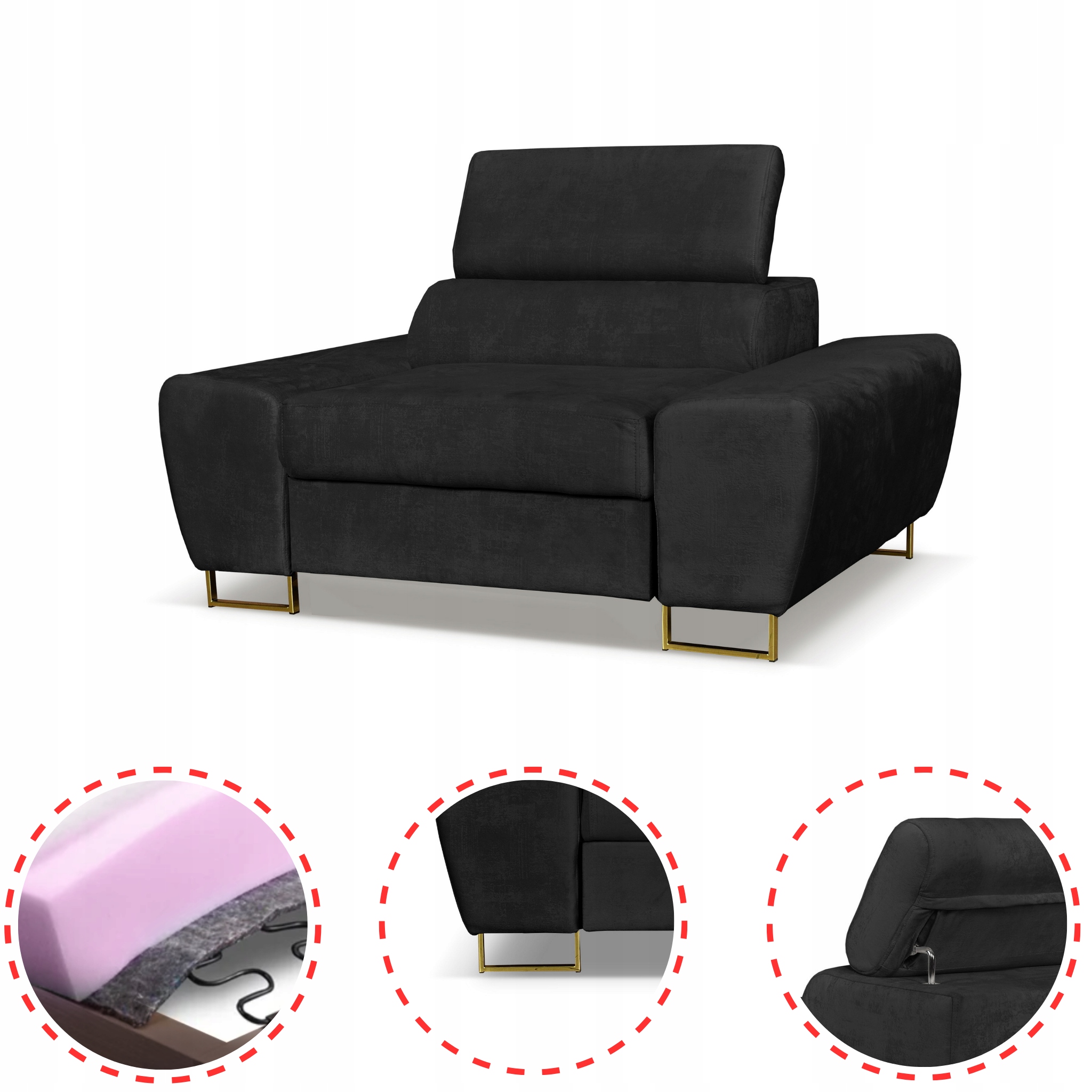 Zestaw mebli wypoczynkowych salon Bosso Sofa 2os fotele czarne