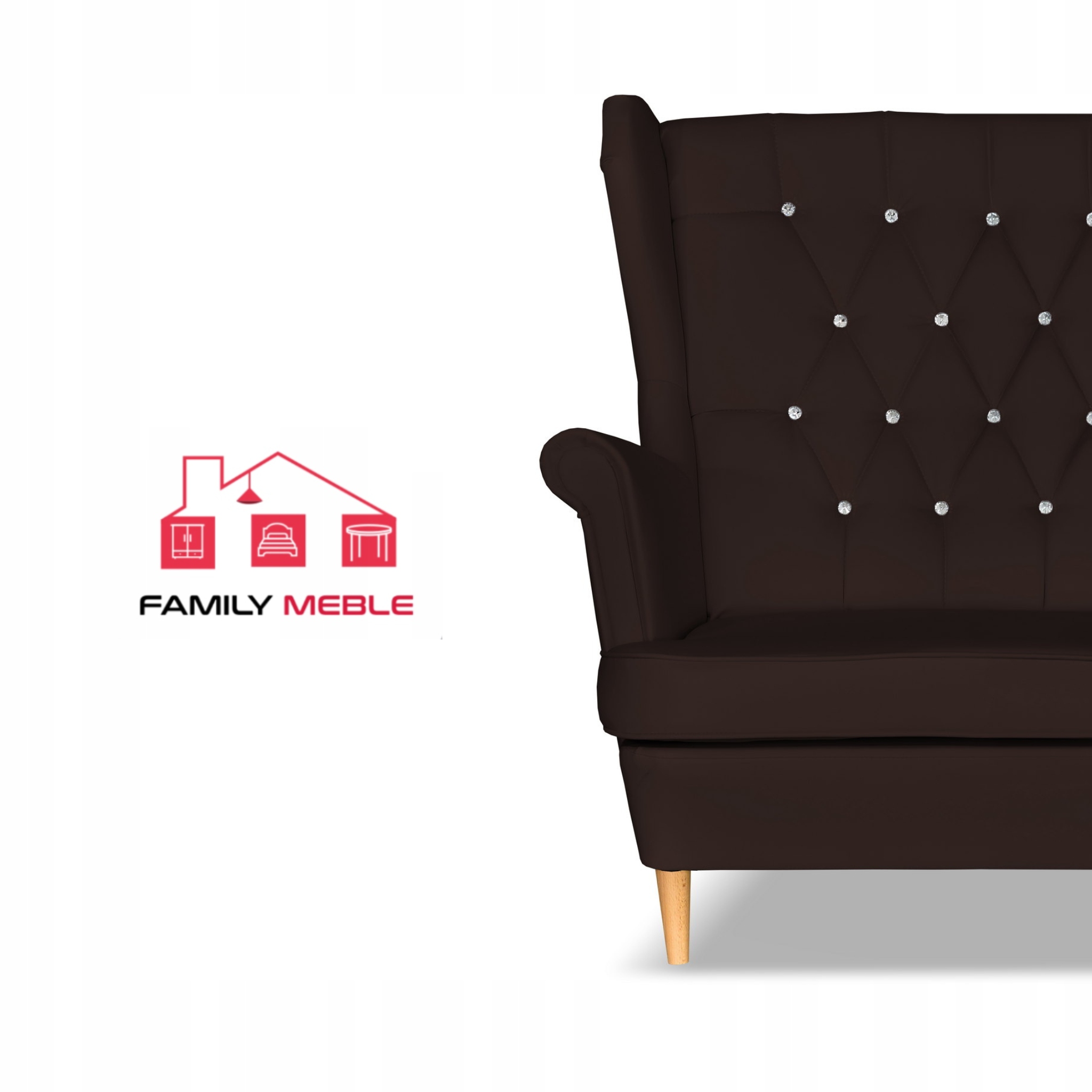 Sofa kanapa uszak Gaja ekoskóra skandynawska ciemny brąz