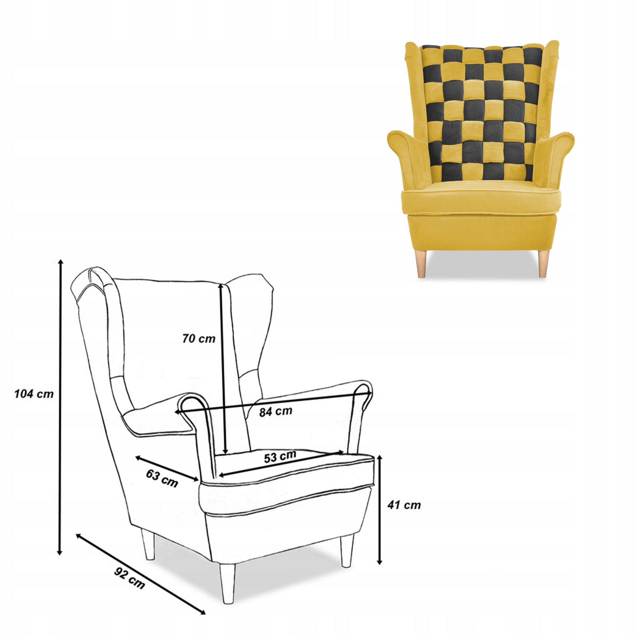Zestaw uszak CAROL DUO sofa fotele pufy żółty miodowy - brąz