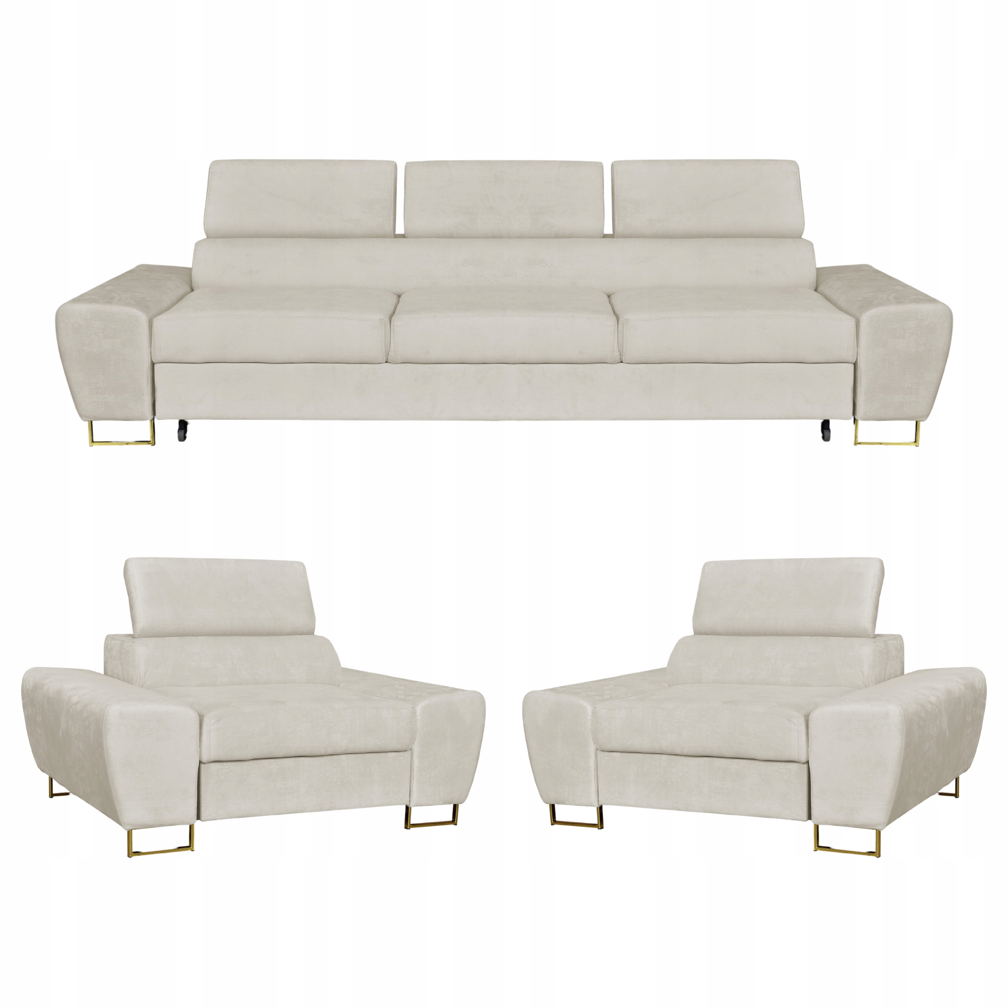 Zestaw mebli wypoczynkowych salonu Bosso Sofa 3os fotele beż