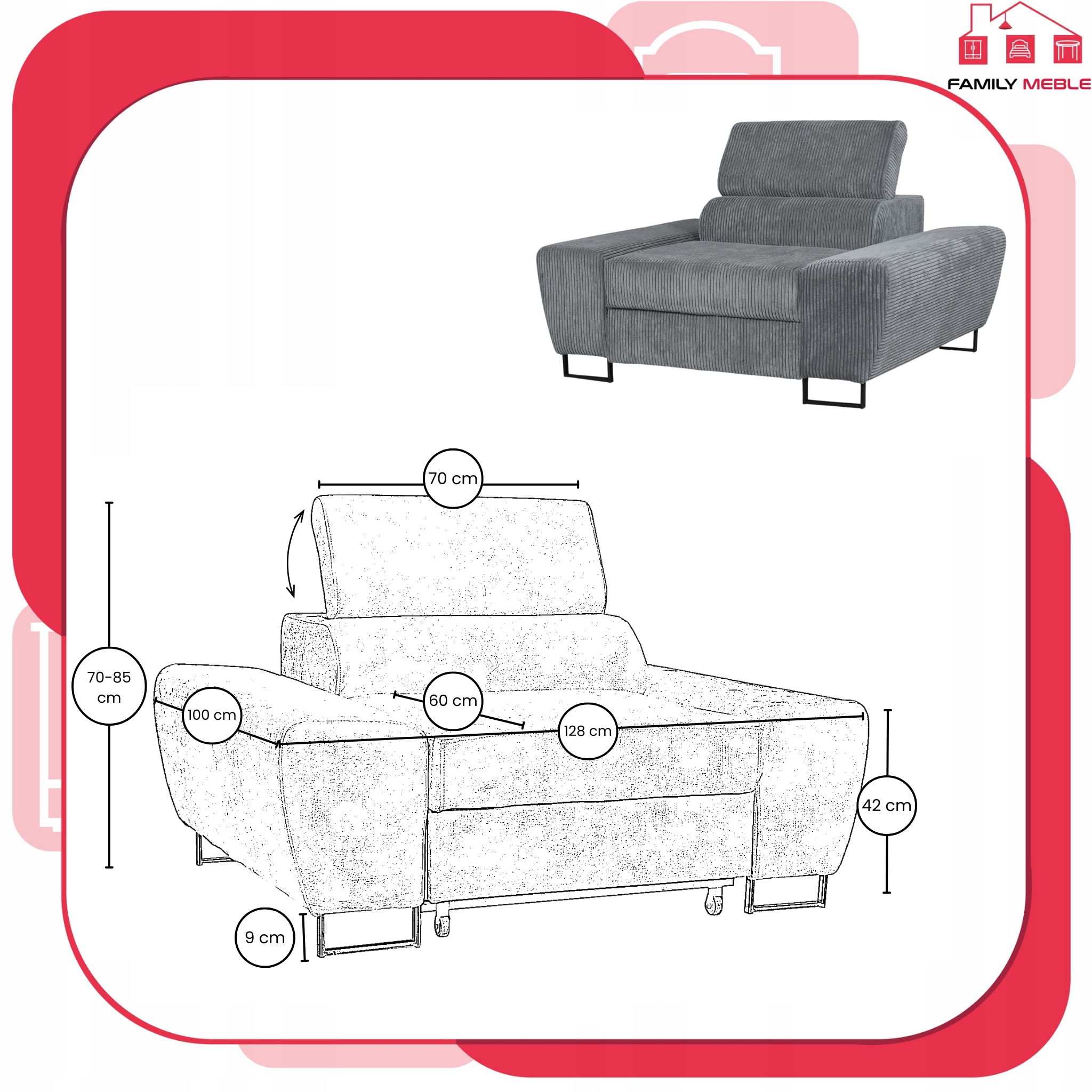 Zestaw mebli wypoczynkowych salonu Savio Sofa 2os fotele szare