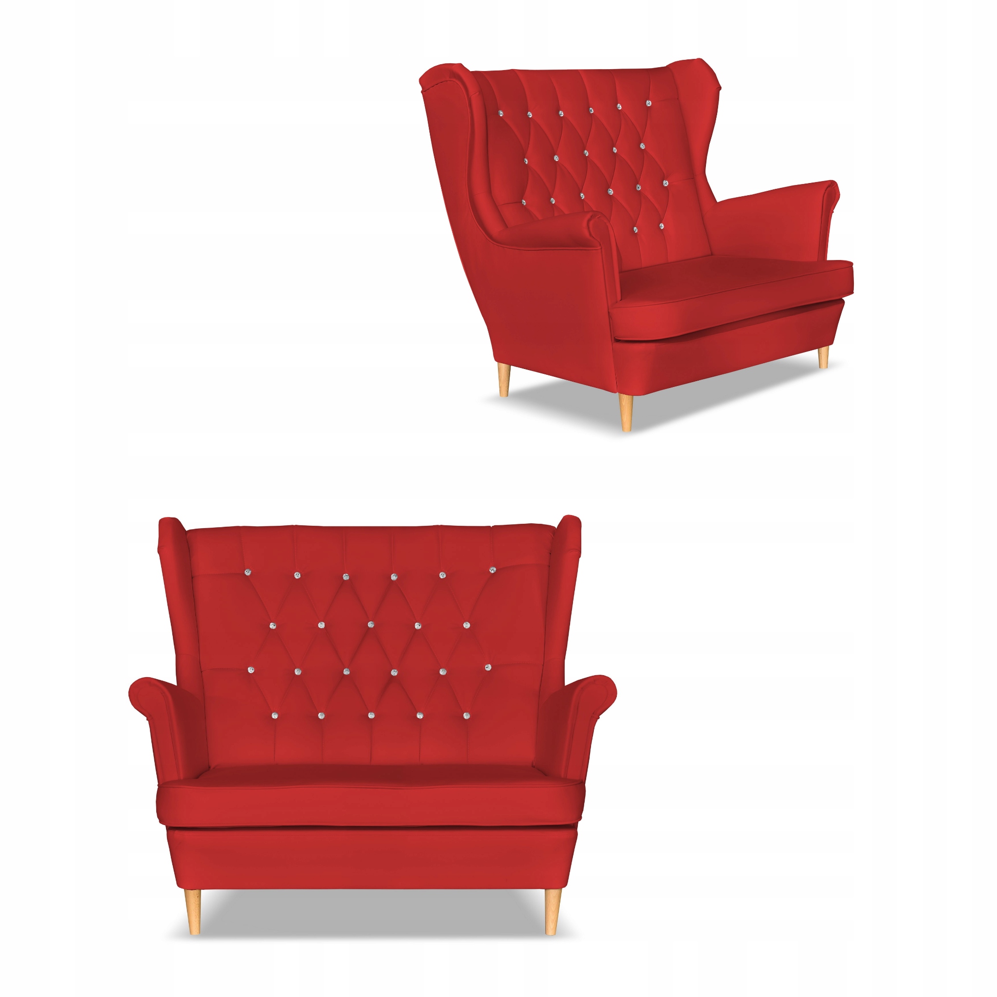 Zestaw uszak Gaja ekoskóra skaj sofa fotele pufy czerwony