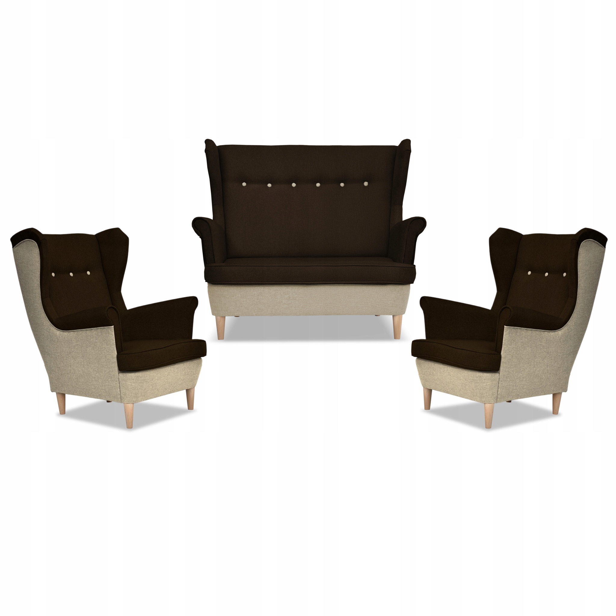 Zestaw wypoczynkowy ARI DUO sofa fotele beżowo - brązowy