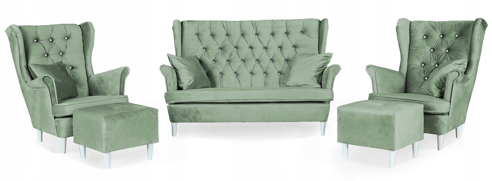 Zestaw wypoczynkowy mebli uszak Gaja sofa fotele pufy  komplet