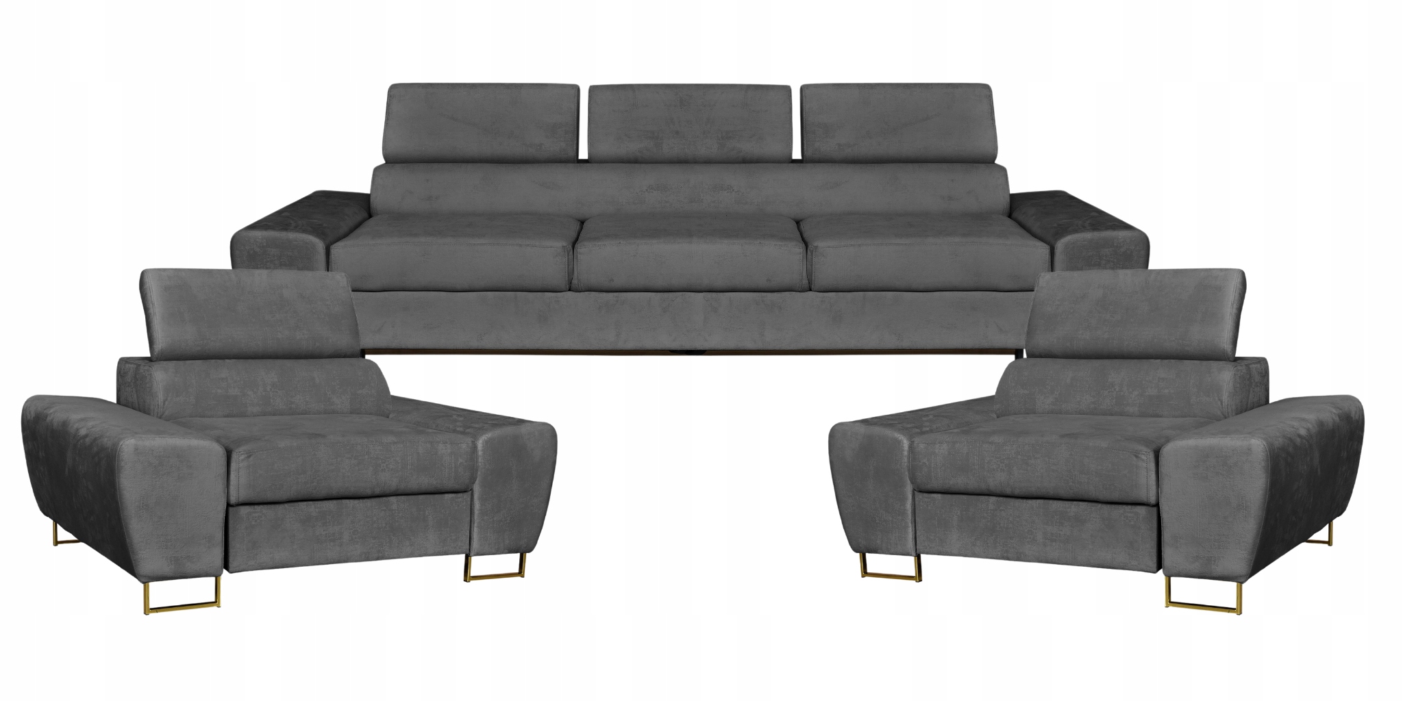 Zestaw mebli wypoczynkowych salonu Bosso Sofa 3os fotele szare