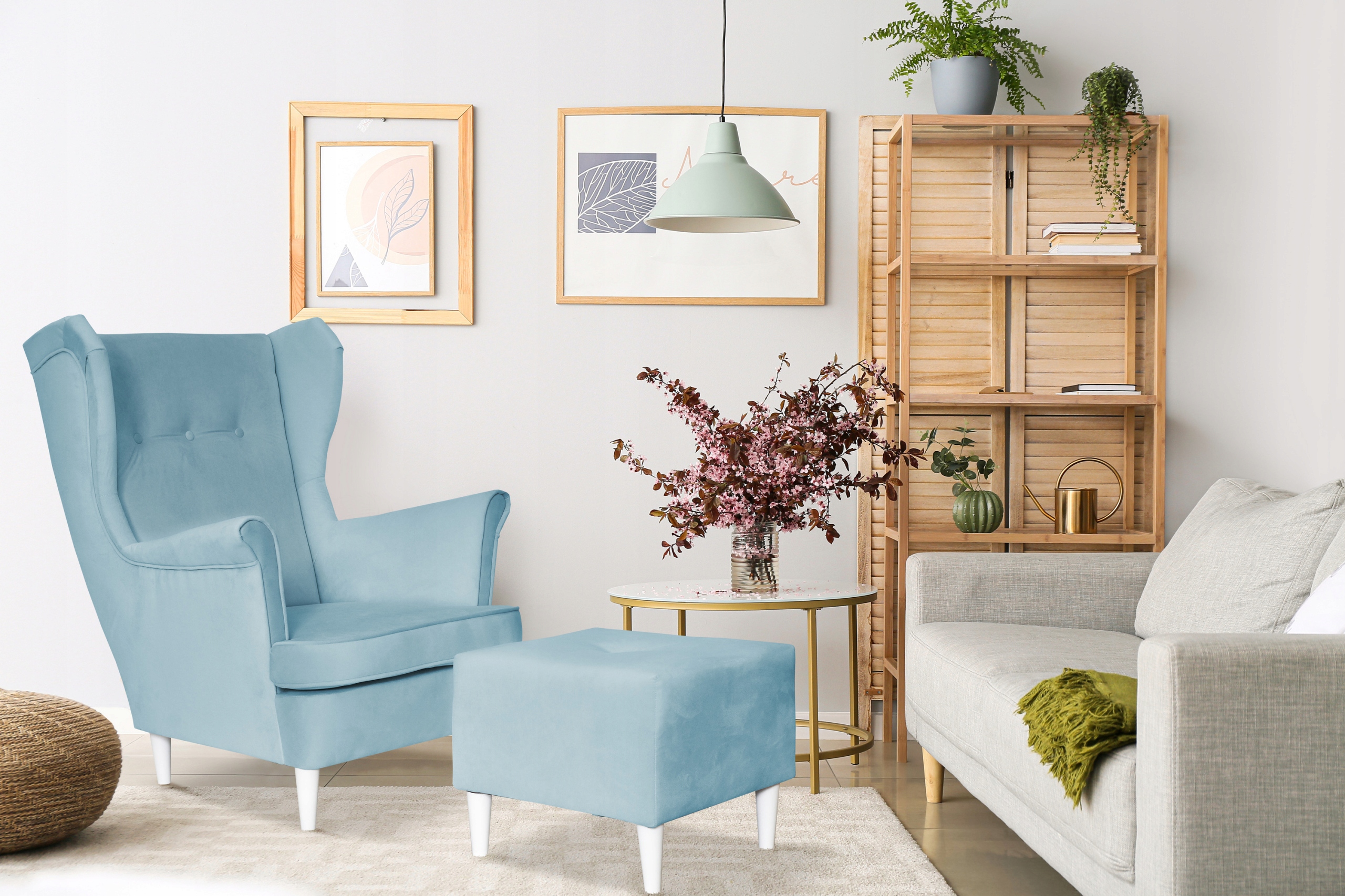 Fotel uszak ARI skandynawski ŚLIWKOWY fiolet fioletowy