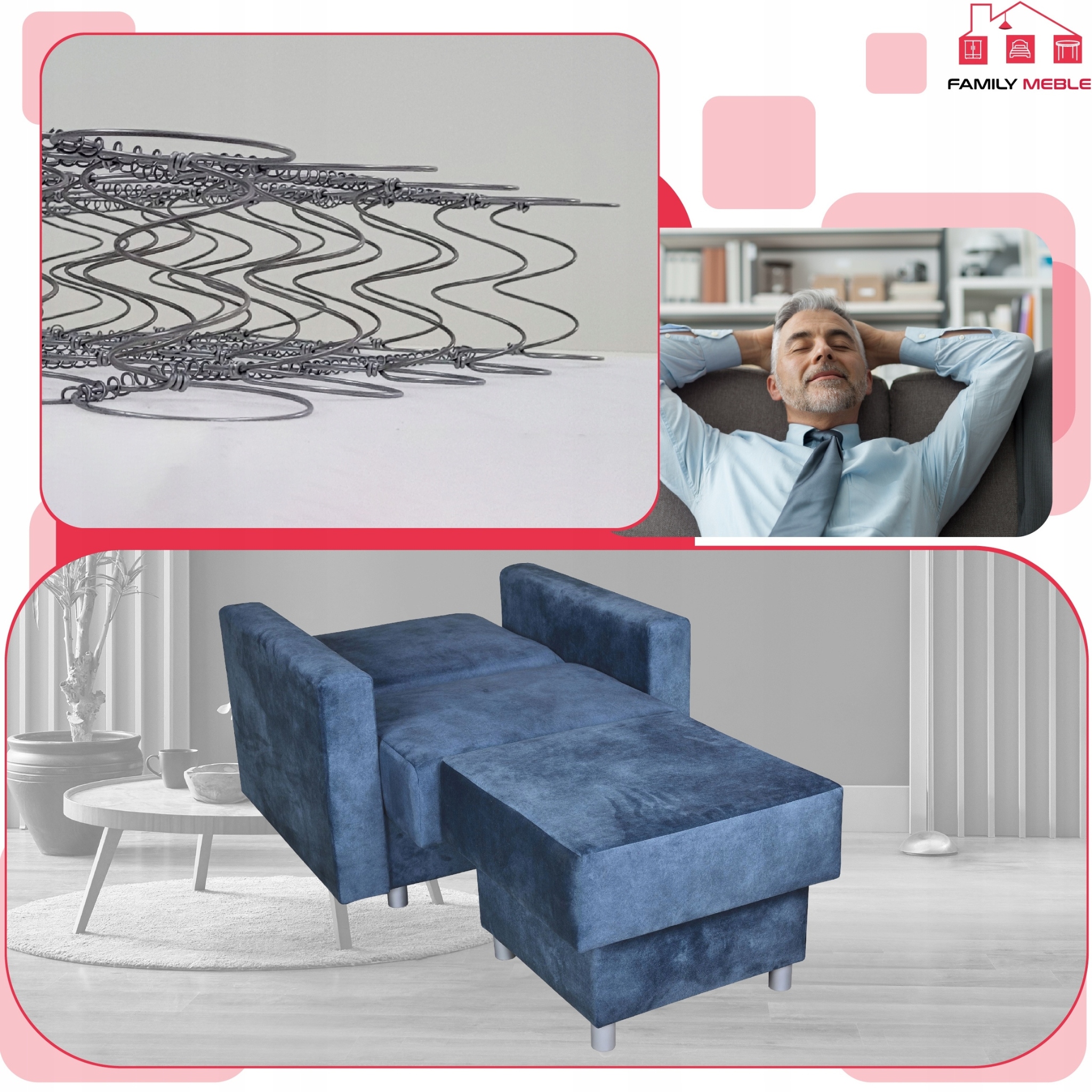 Duża pufa puf siedzisko  Alicja pojemnik bonell niebieski