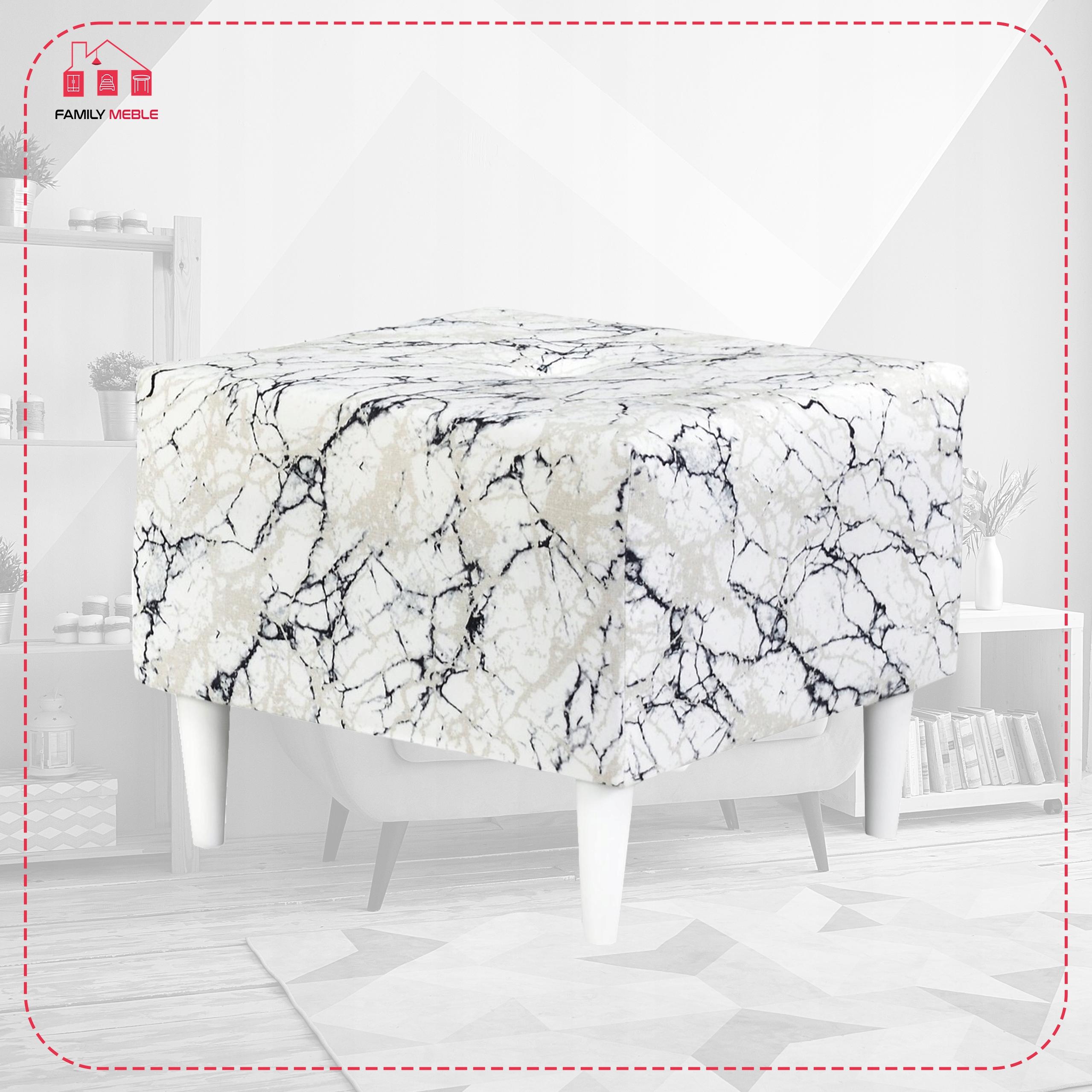 Fotel uszak ARI PRINT z podnóżkiem, skandynawski  marmurek