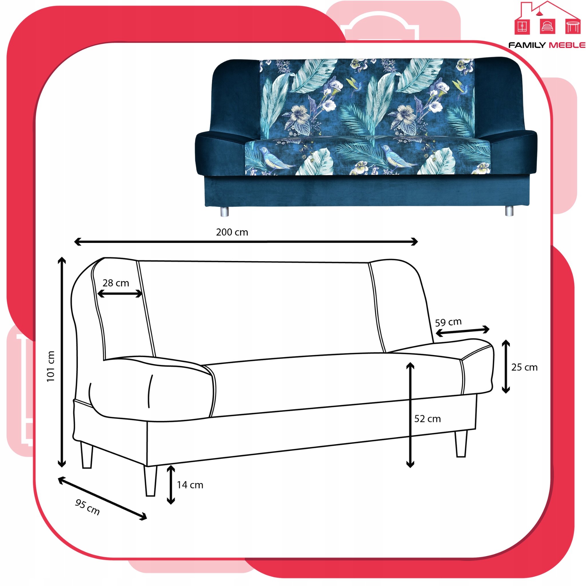 Kanapa sofa Sara Print Duo rozkładana wersalka spania bonell łóżko